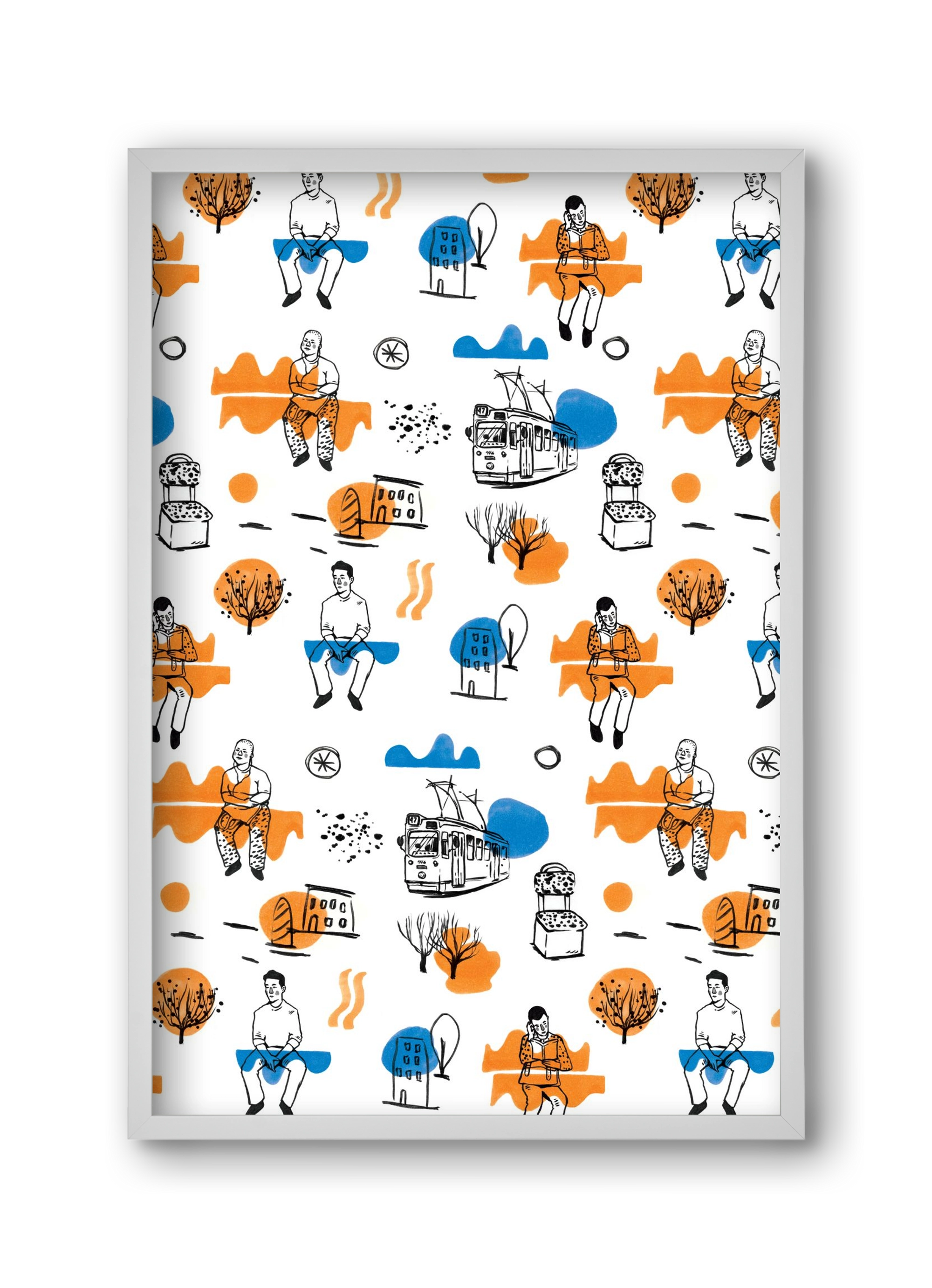 Utasok és villamosok, 30x45 cm (30x45 cm), Fehér keret