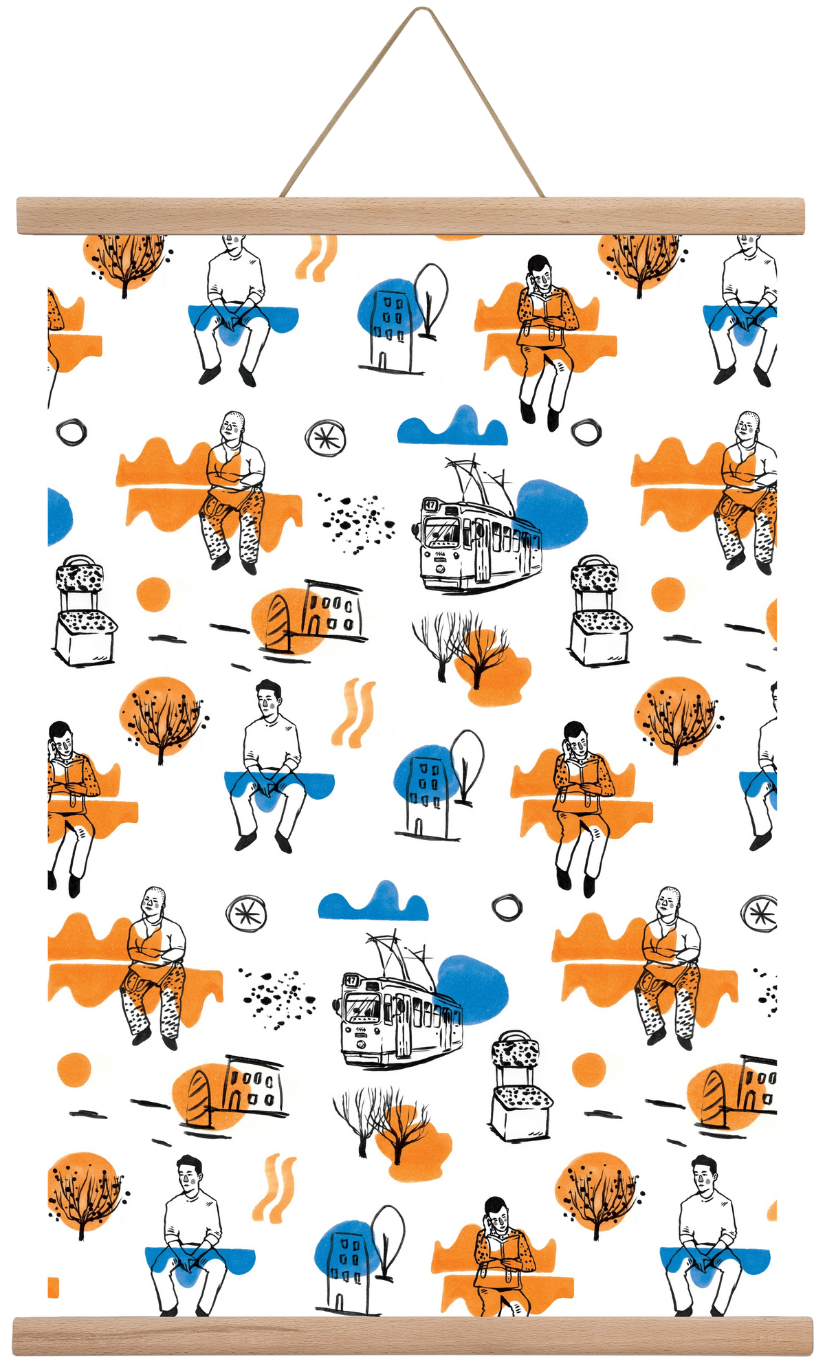 Utasok és villamosok, 40x60 cm (40x60 cm), Tölgy akasztó