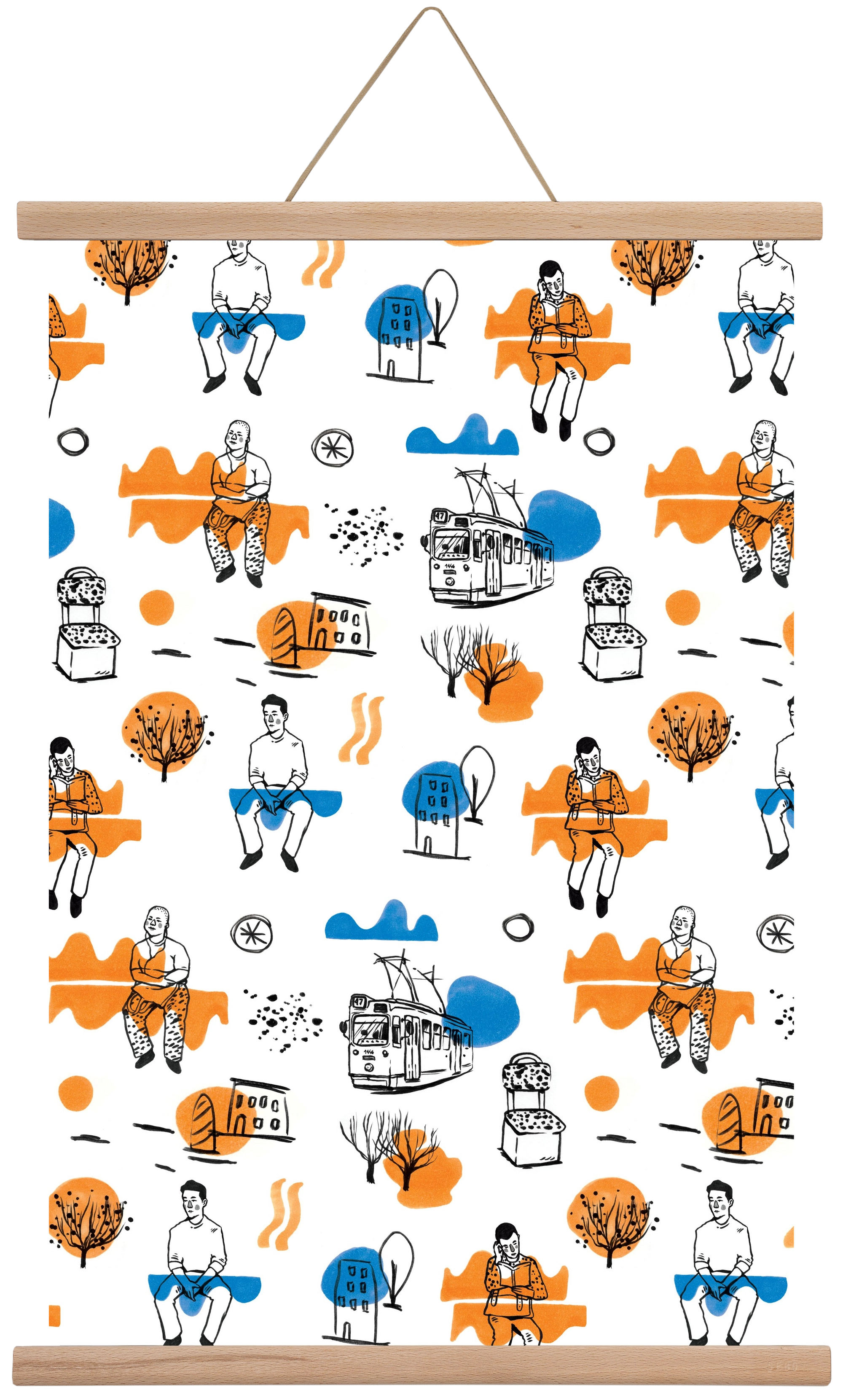 Utasok és villamosok, 40x60 cm (40x60 cm), Tölgy akasztó