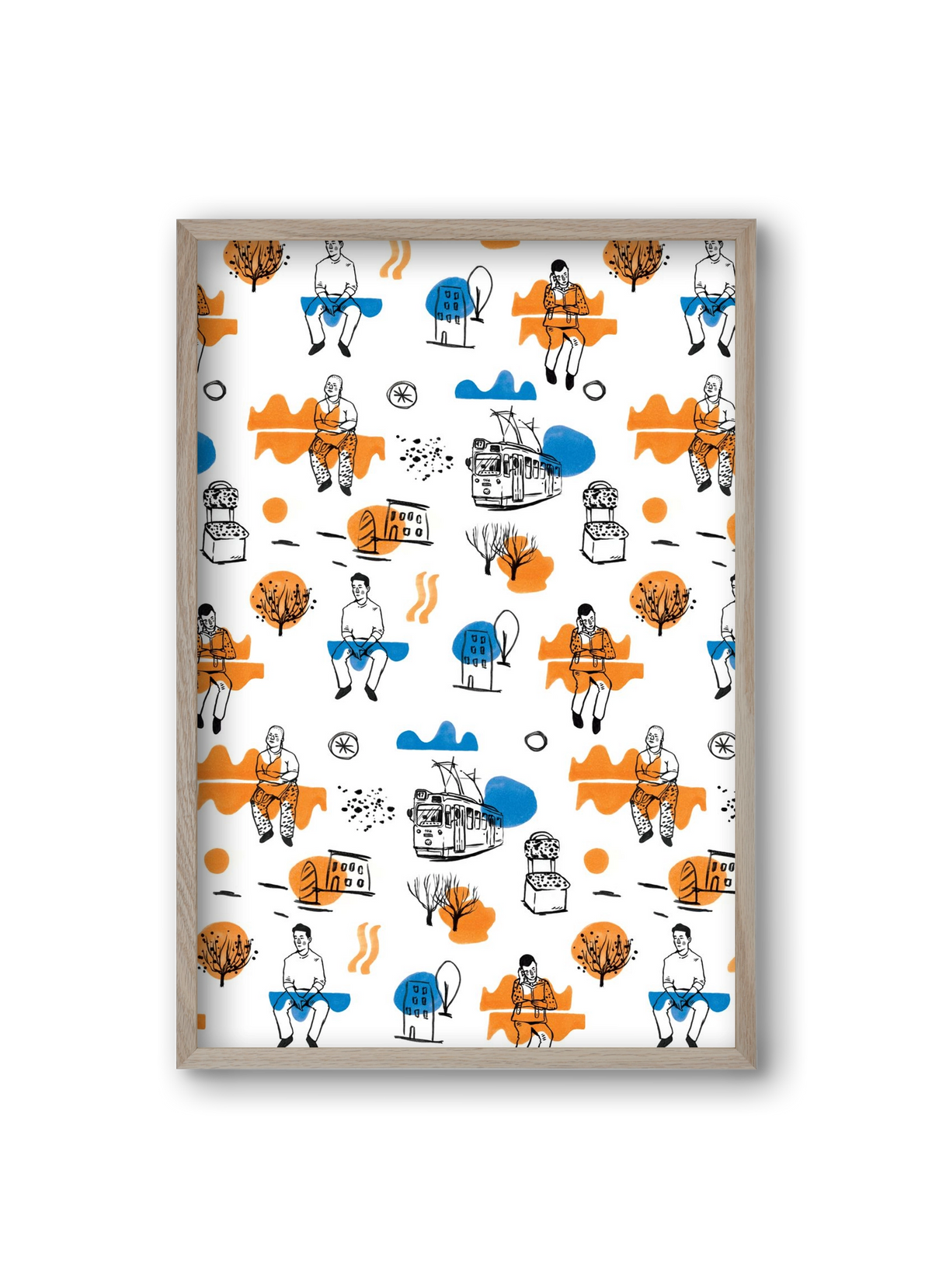 Utasok és villamosok, 20x30 cm (20x30 cm), Tölgy keret