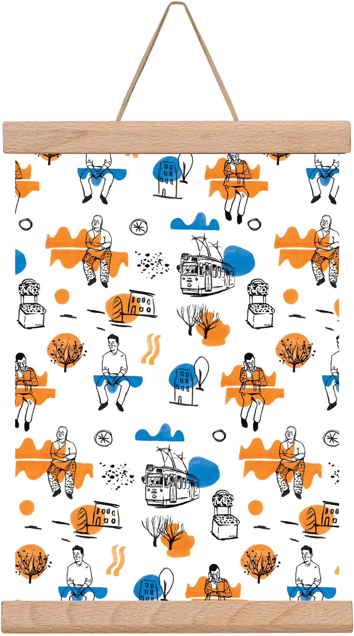 Utasok és villamosok, 20x30 cm (20x30 cm), Tölgy akasztó