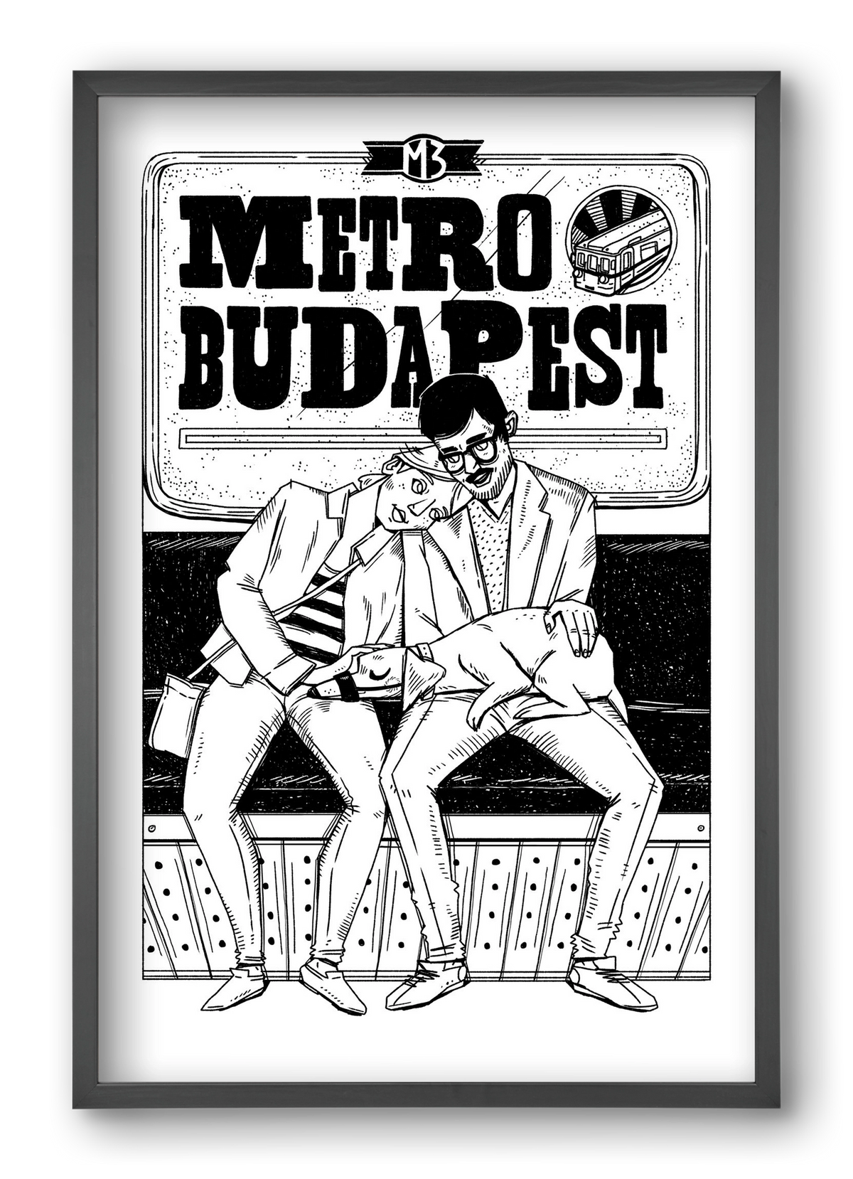 M3 metro kutyával, 40x60 cm (40x60 cm), Fekete keret