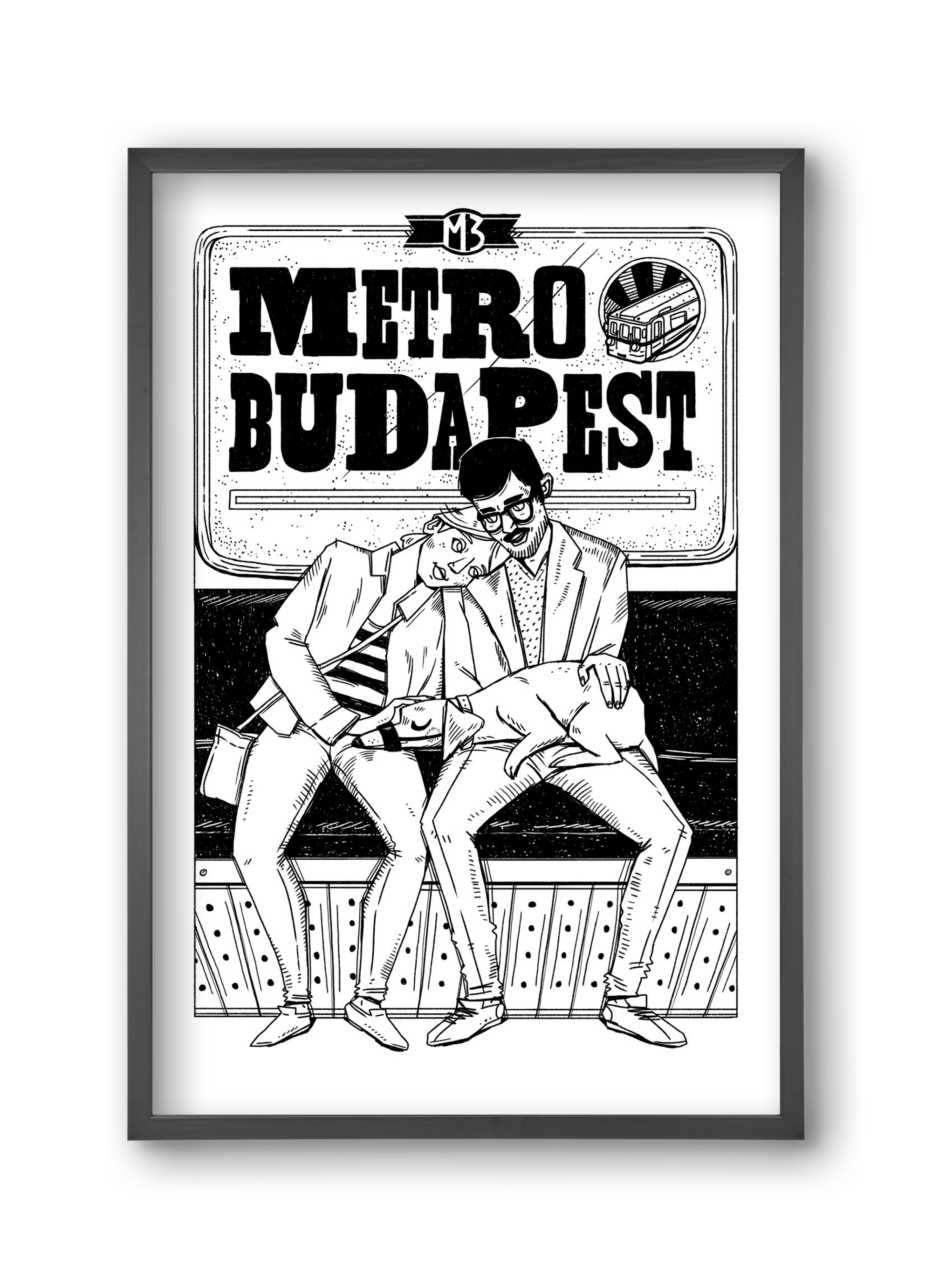 M3 metro kutyával, 30x45 cm (30x45 cm), Fekete keret