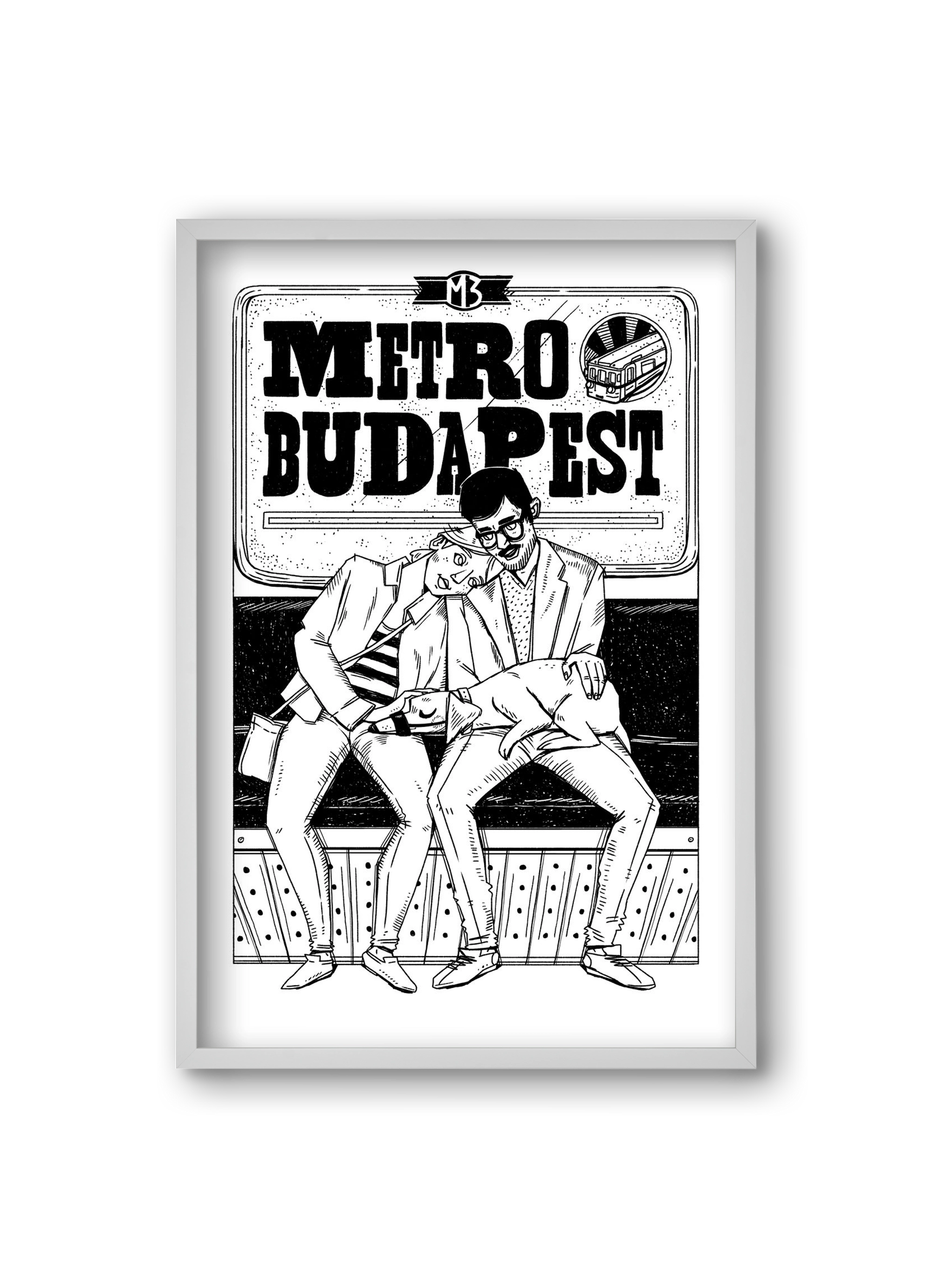 M3 metro kutyával, 20x30 cm (20x30 cm), Fehér keret
