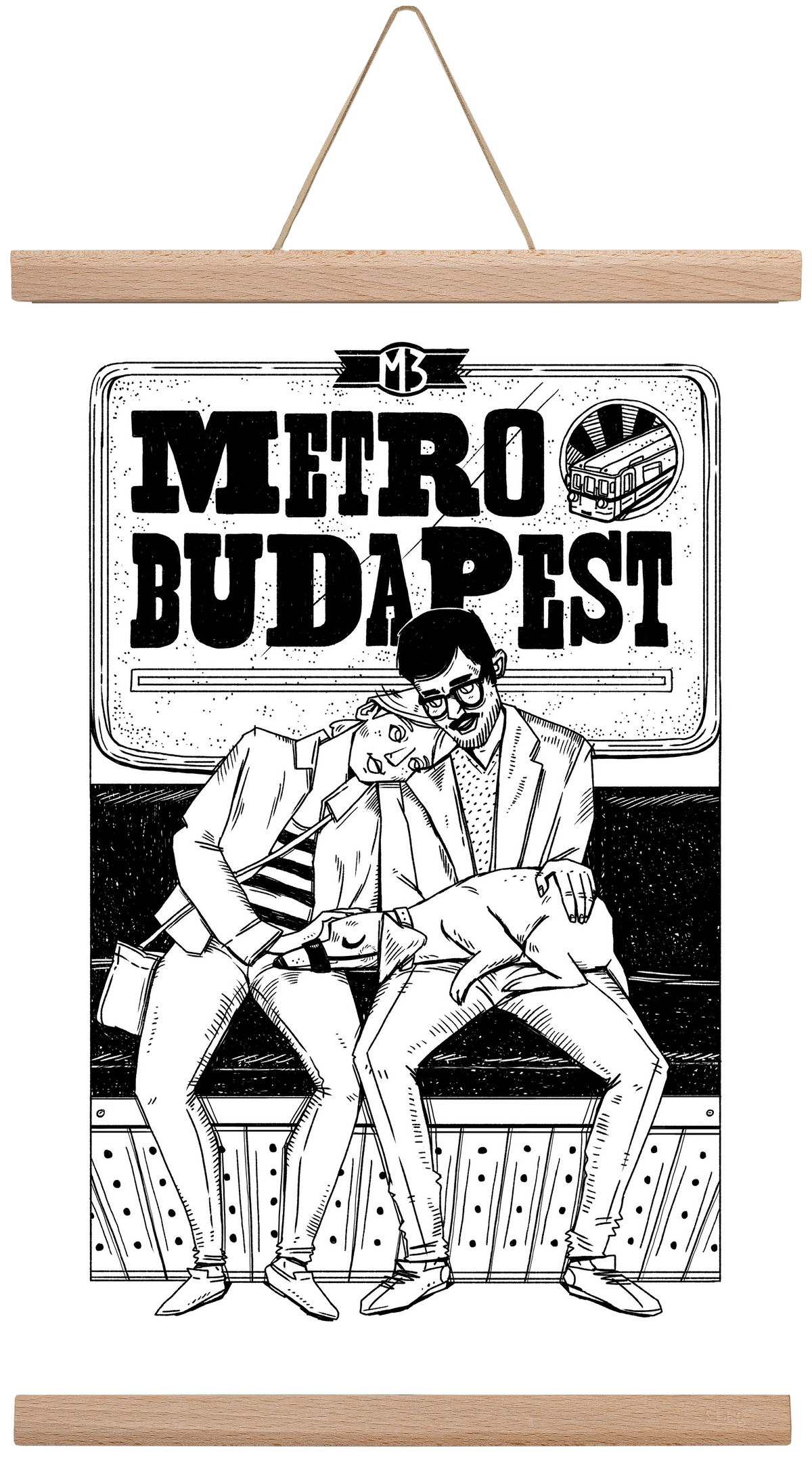 M3 metro kutyával, 30x45 cm (30x45 cm), Tölgy akasztó