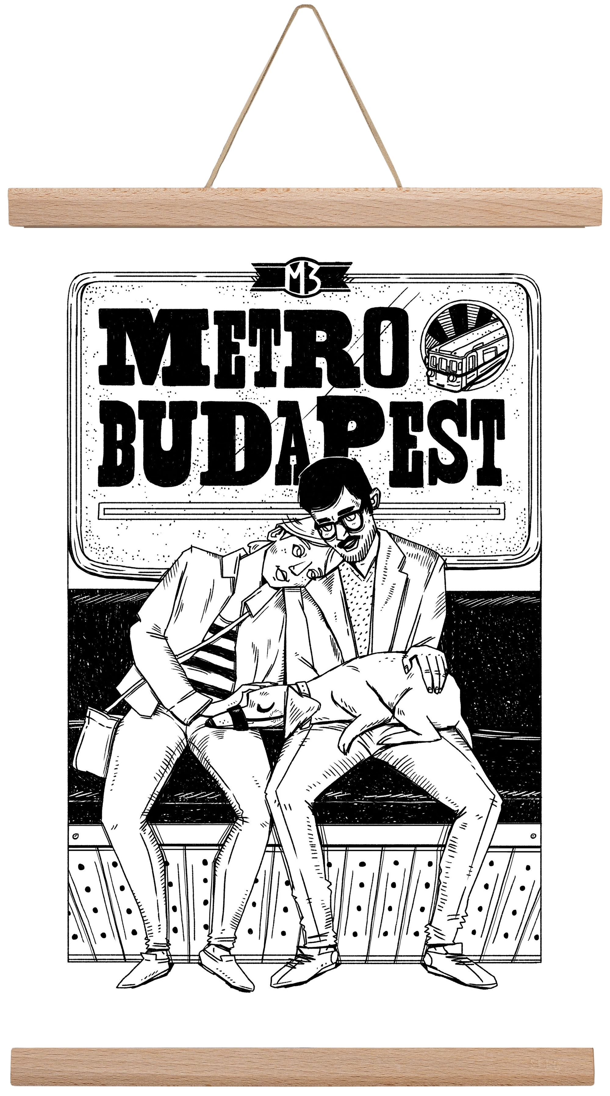 M3 metro kutyával, 30x45 cm (30x45 cm), Tölgy akasztó