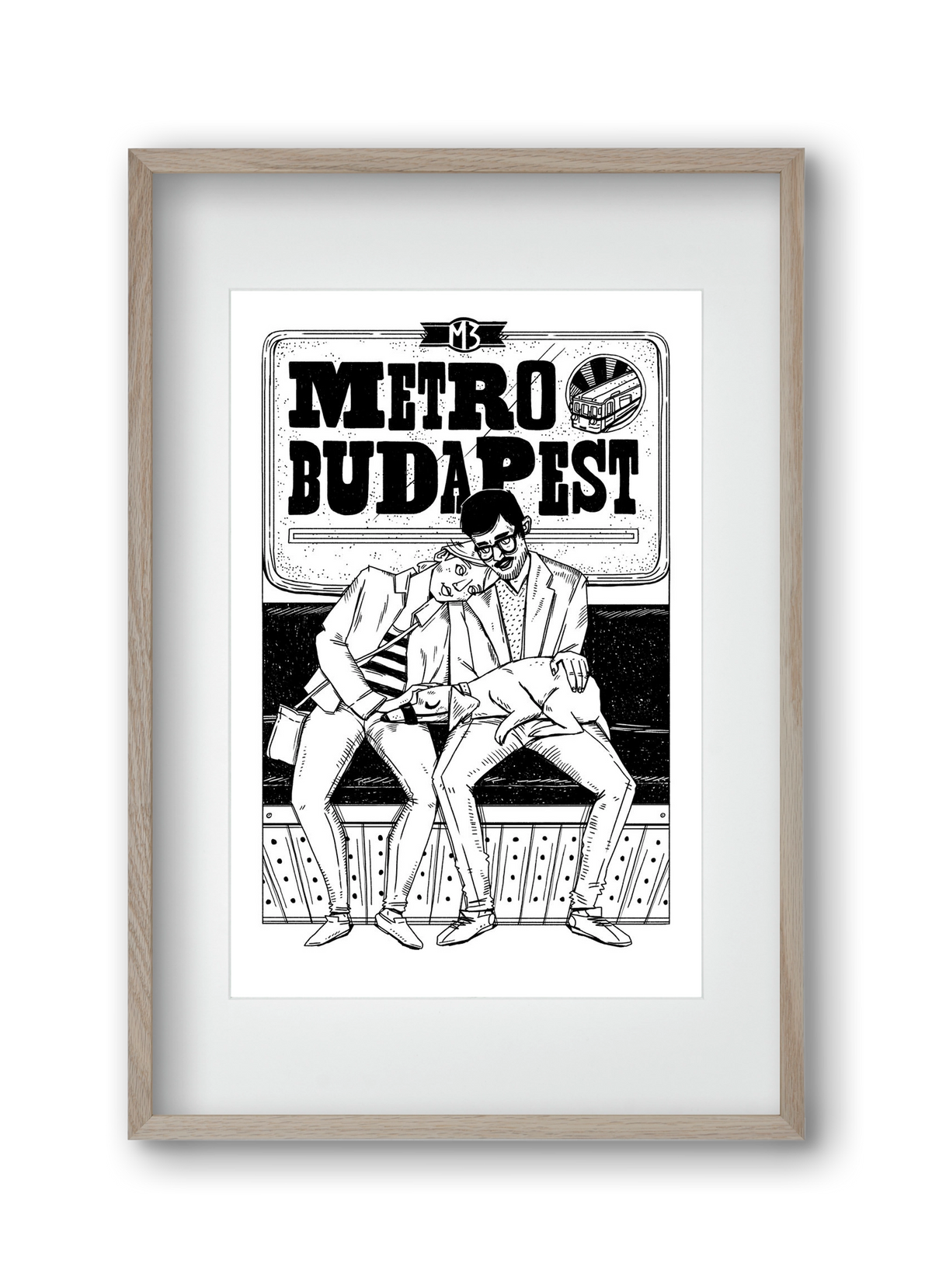 M3 metro kutyával, 30x45 cm (20x30 cm), Tölgy keret, paszpartuval