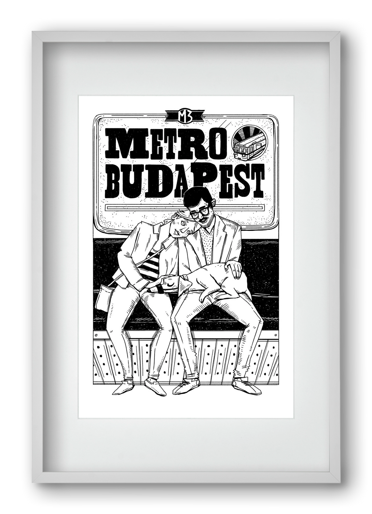 M3 metro kutyával, 40x60 cm (30x45 cm), Fehér keret, paszpartuval