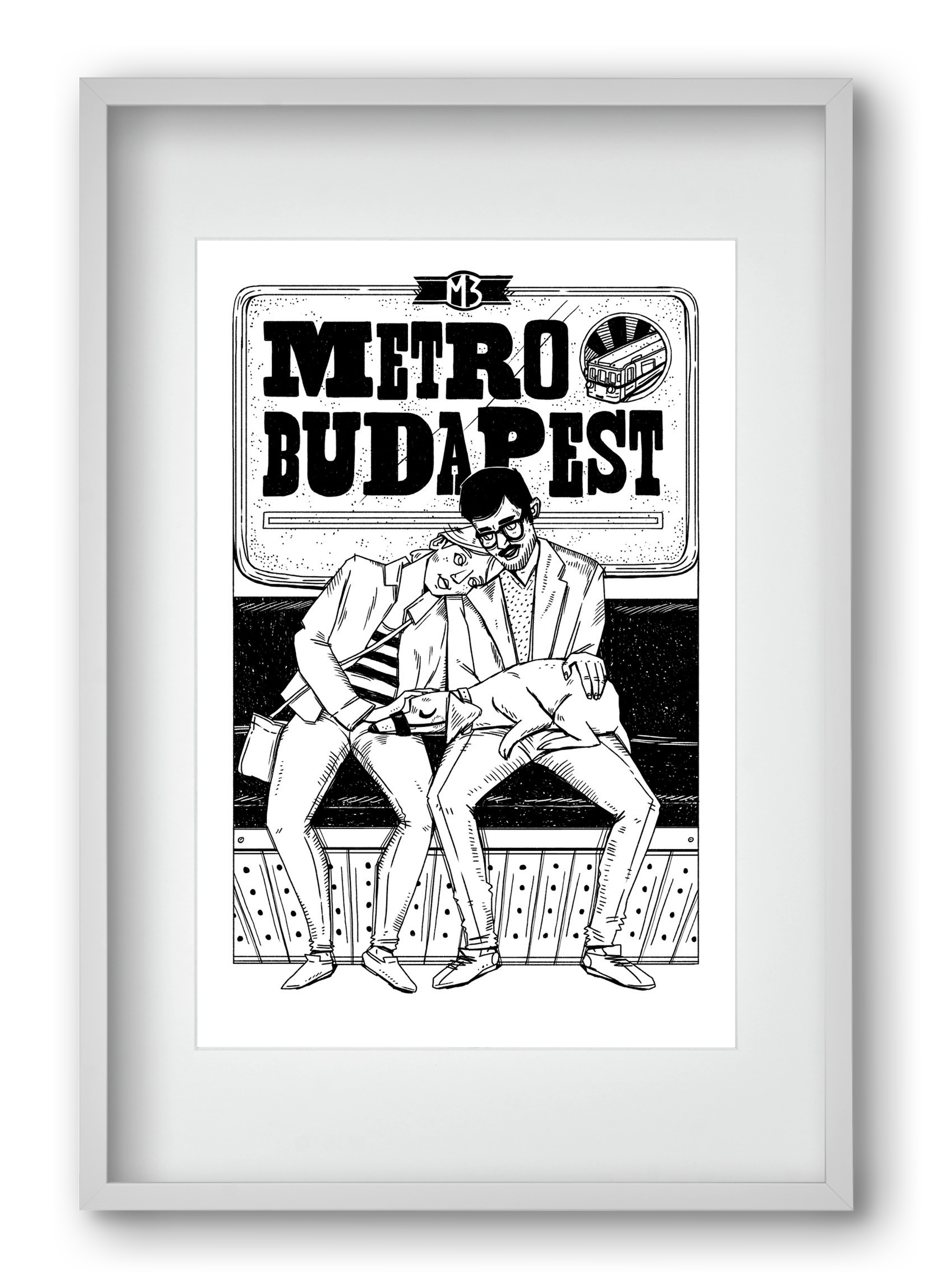M3 metro kutyával, 40x60 cm (30x45 cm), Fehér keret, paszpartuval