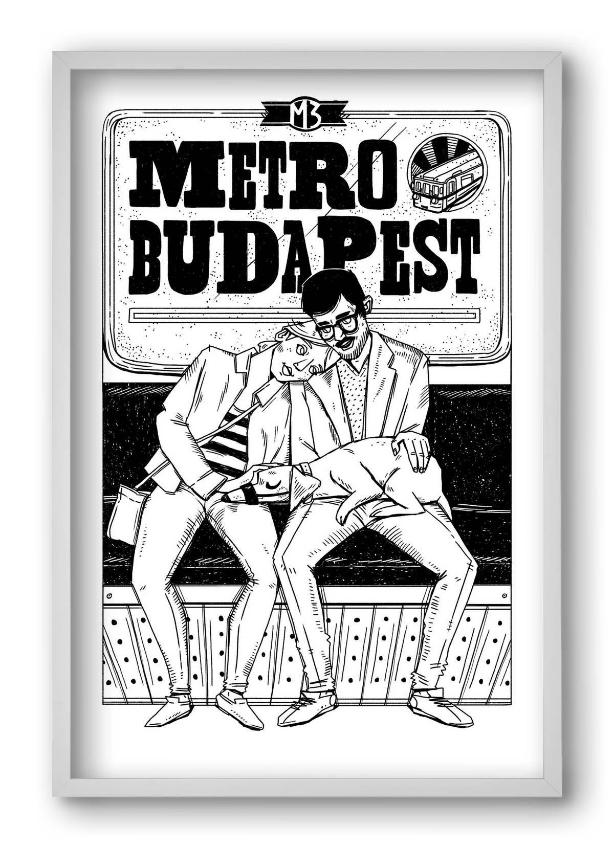 M3 metro kutyával, 40x60 cm (40x60 cm), Fehér keret