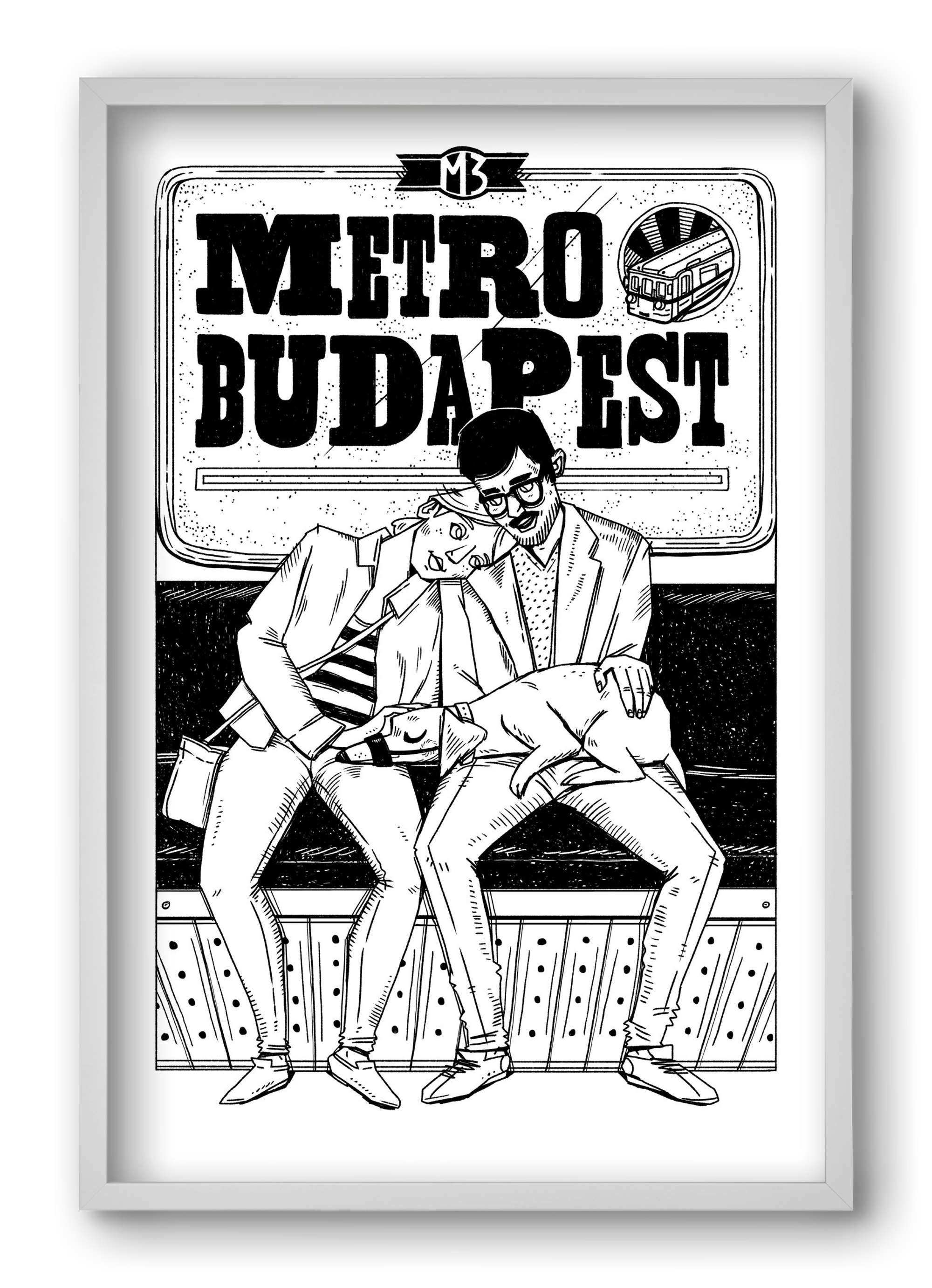 M3 metro kutyával, 40x60 cm (40x60 cm), Fehér keret