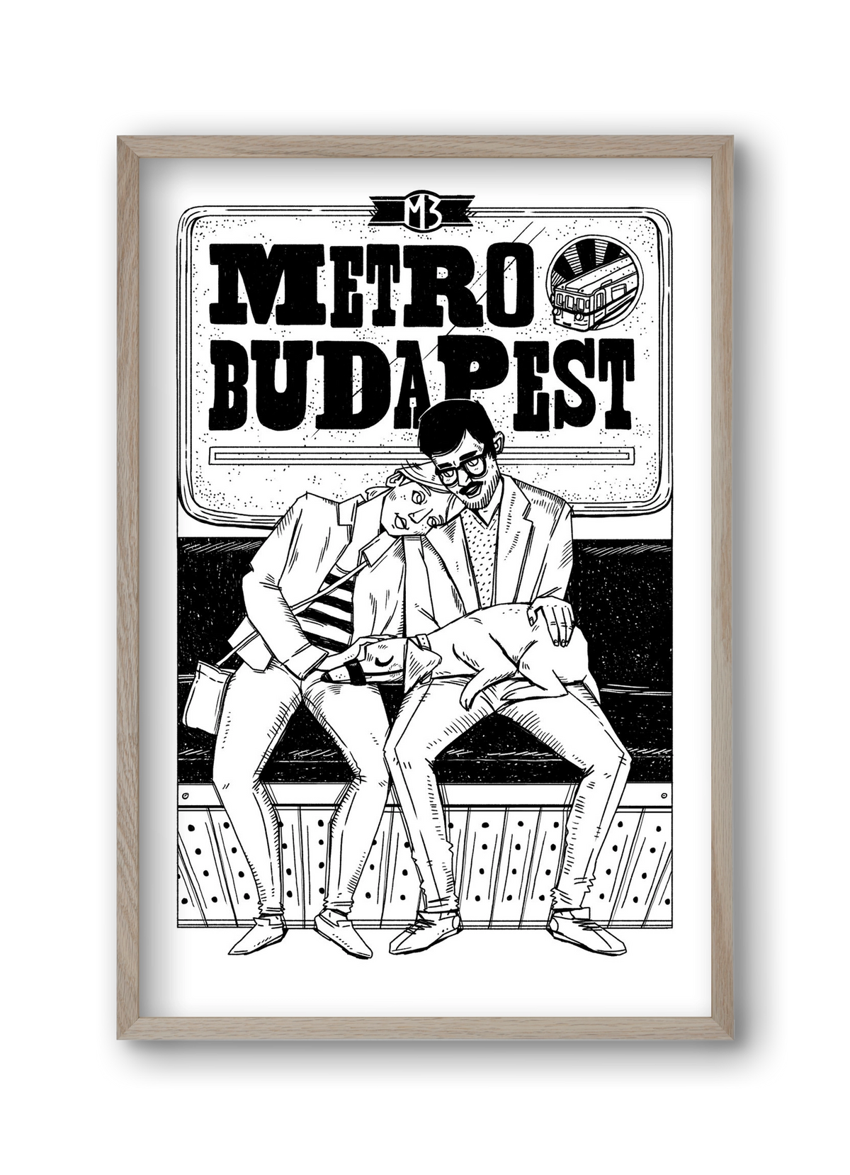M3 metro kutyával, 30x45 cm (30x45 cm), Tölgy keret