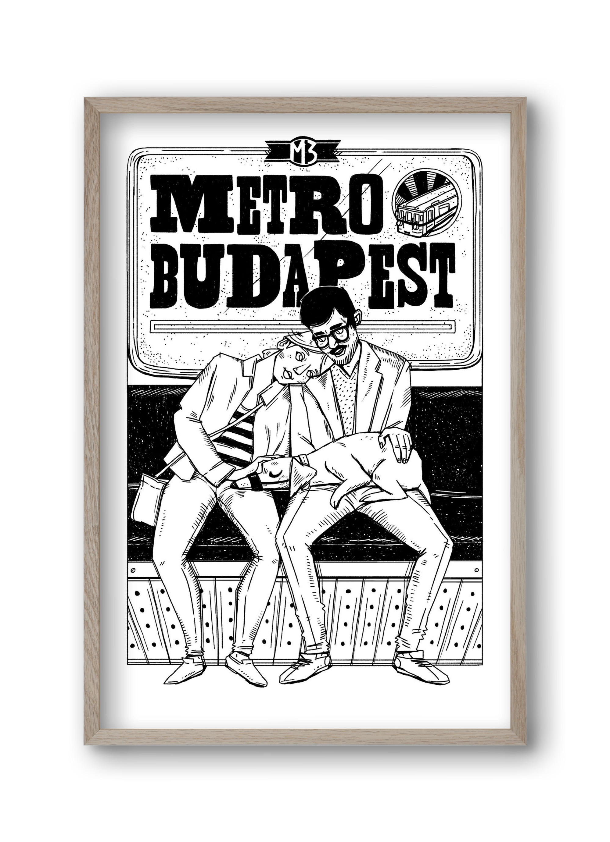 M3 metro kutyával, 30x45 cm (30x45 cm), Tölgy keret