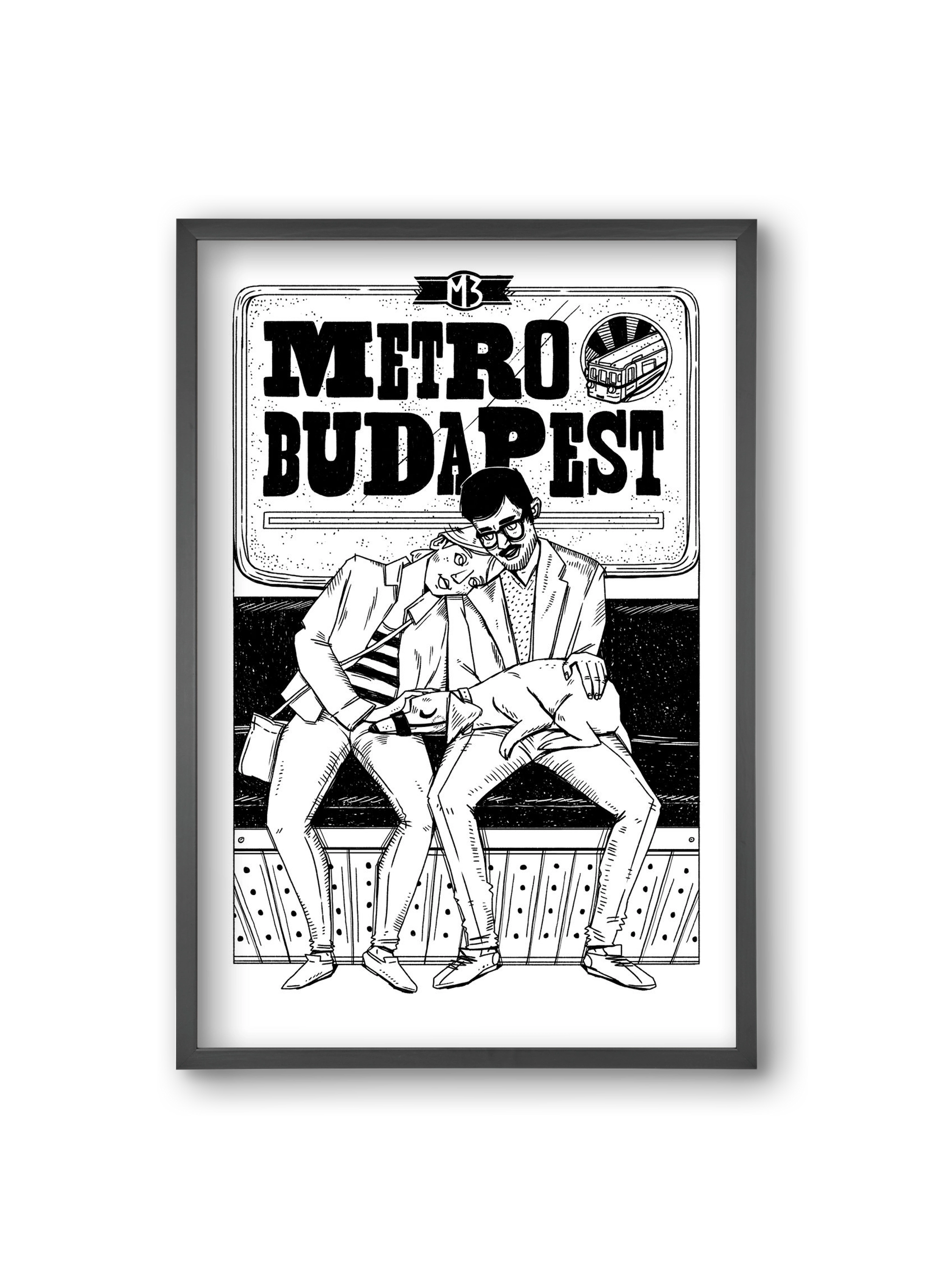 M3 metro kutyával, 20x30 cm (20x30 cm), Fekete keret