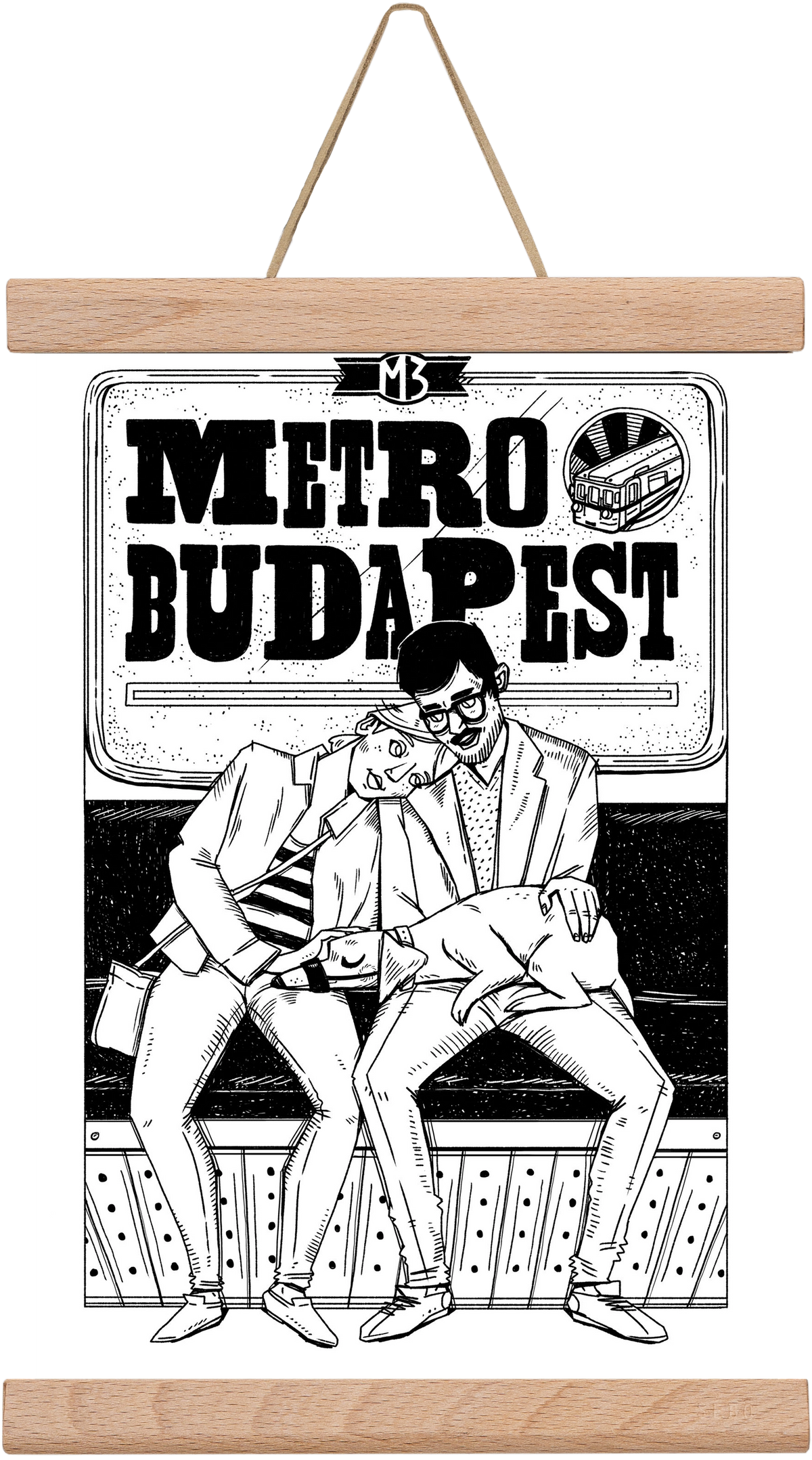 M3 metro kutyával, 20x30 cm (20x30 cm), Tölgy akasztó