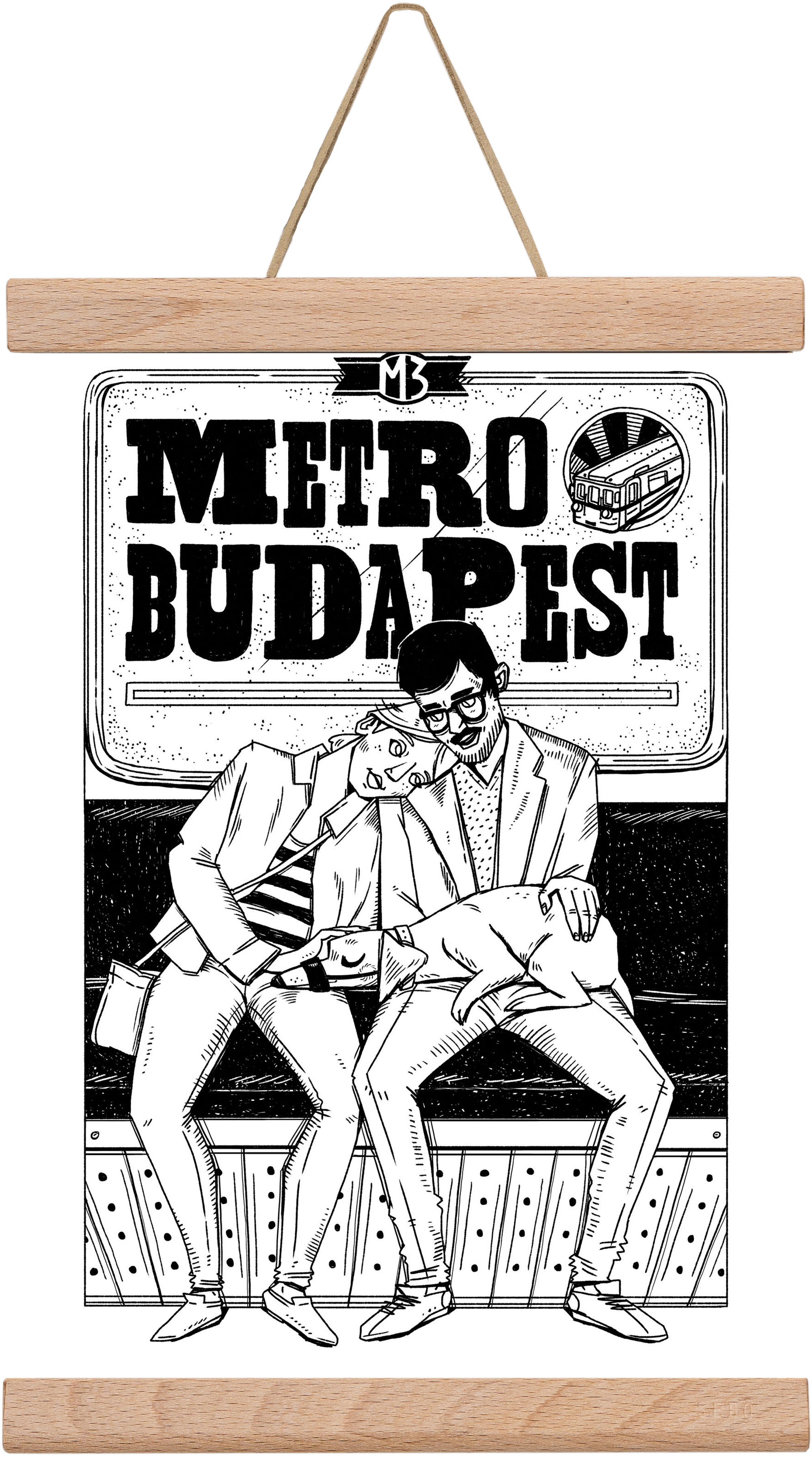 M3 metro kutyával, 20x30 cm (20x30 cm), Tölgy akasztó