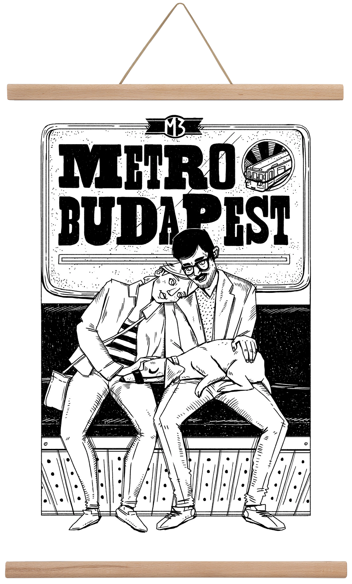 M3 metro kutyával, 40x60 cm (40x60 cm), Tölgy akasztó