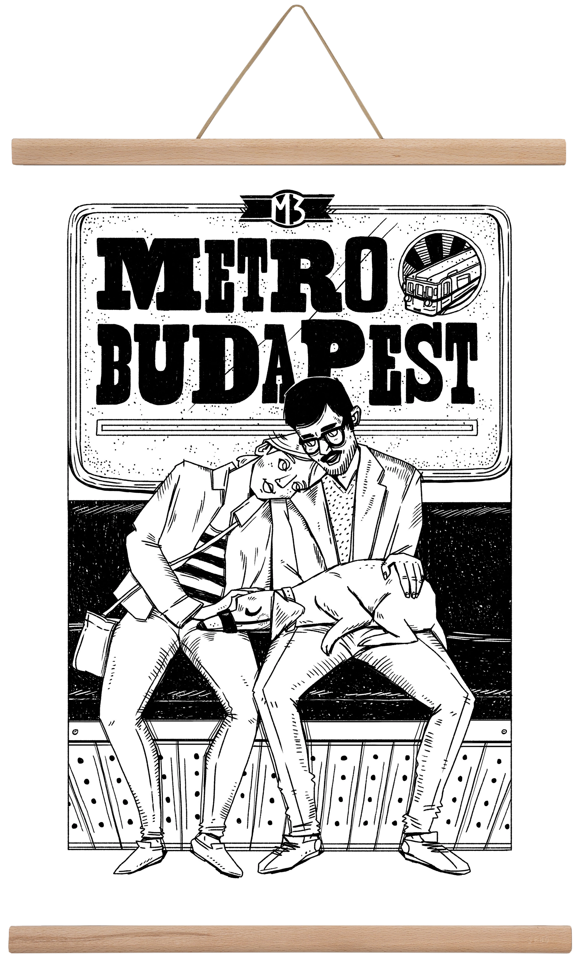 M3 metro kutyával, 40x60 cm (40x60 cm), Tölgy akasztó