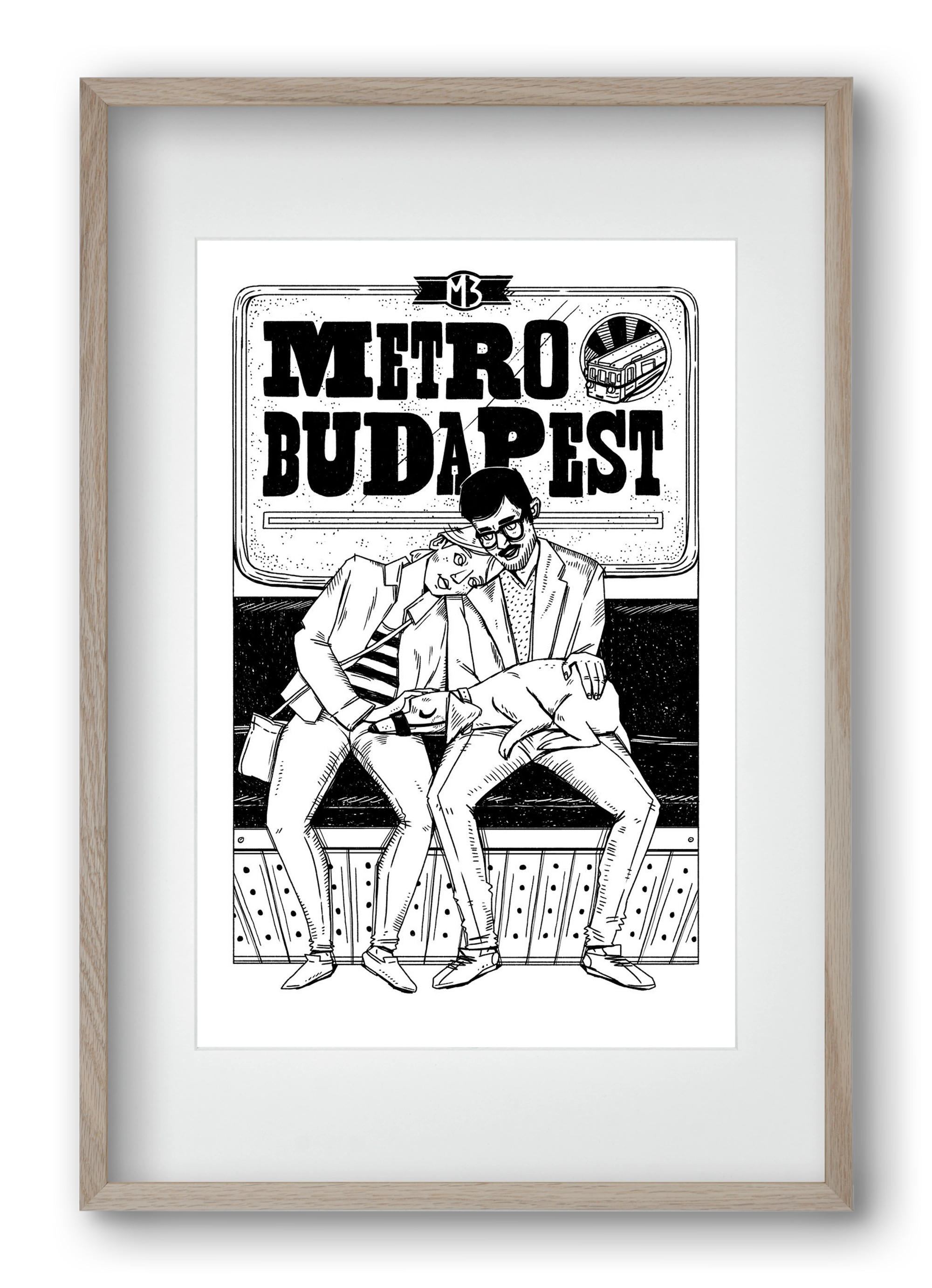 M3 metro kutyával, 40x60 cm (30x45 cm), Tölgy keret, paszpartuval
