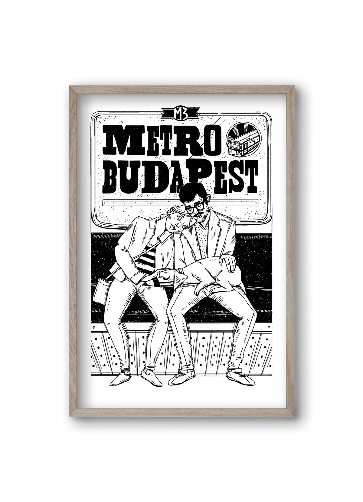 M3 metro kutyával, 20x30 cm (20x30 cm), Tölgy keret