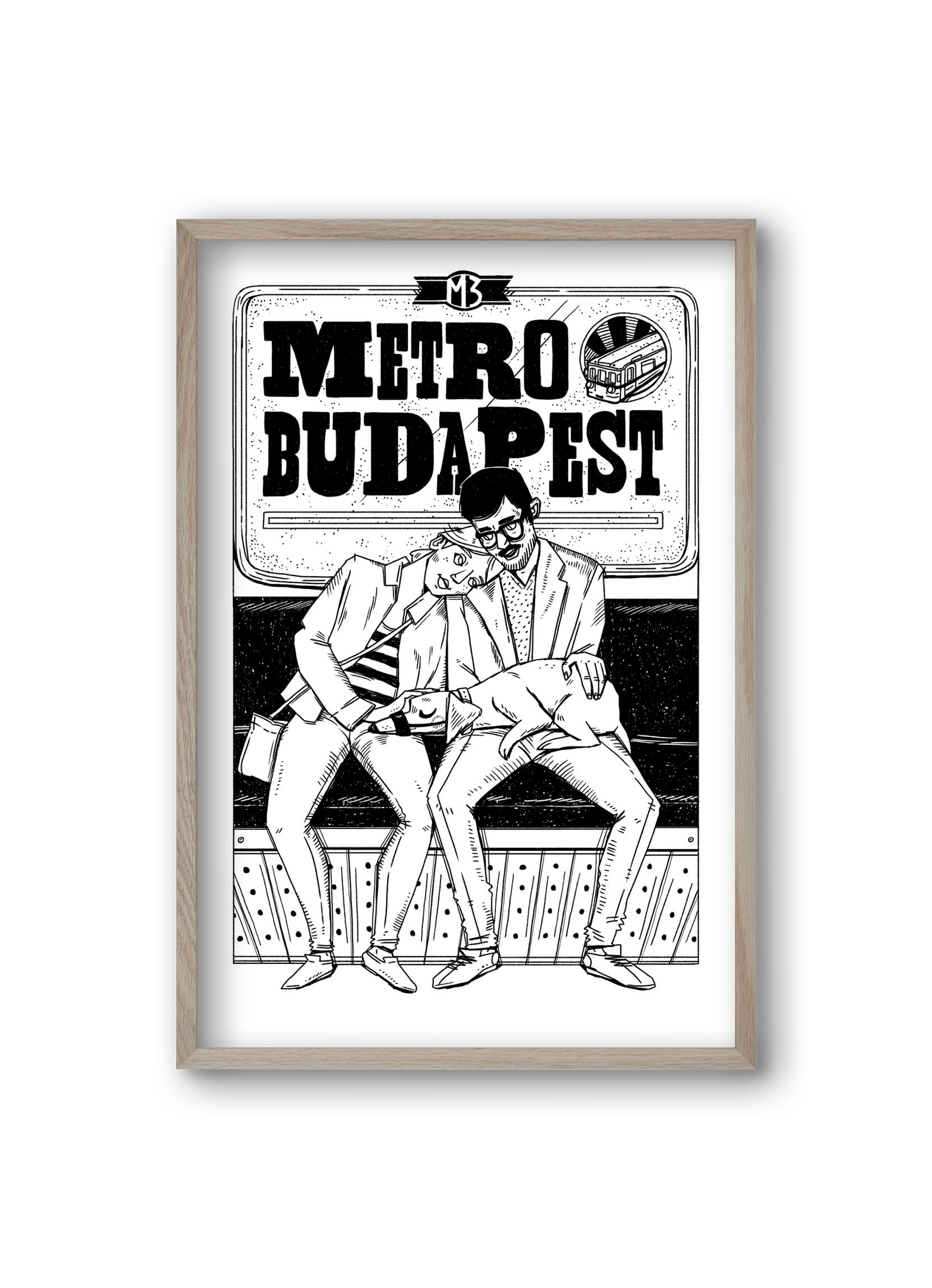 M3 metro kutyával, 20x30 cm (20x30 cm), Tölgy keret