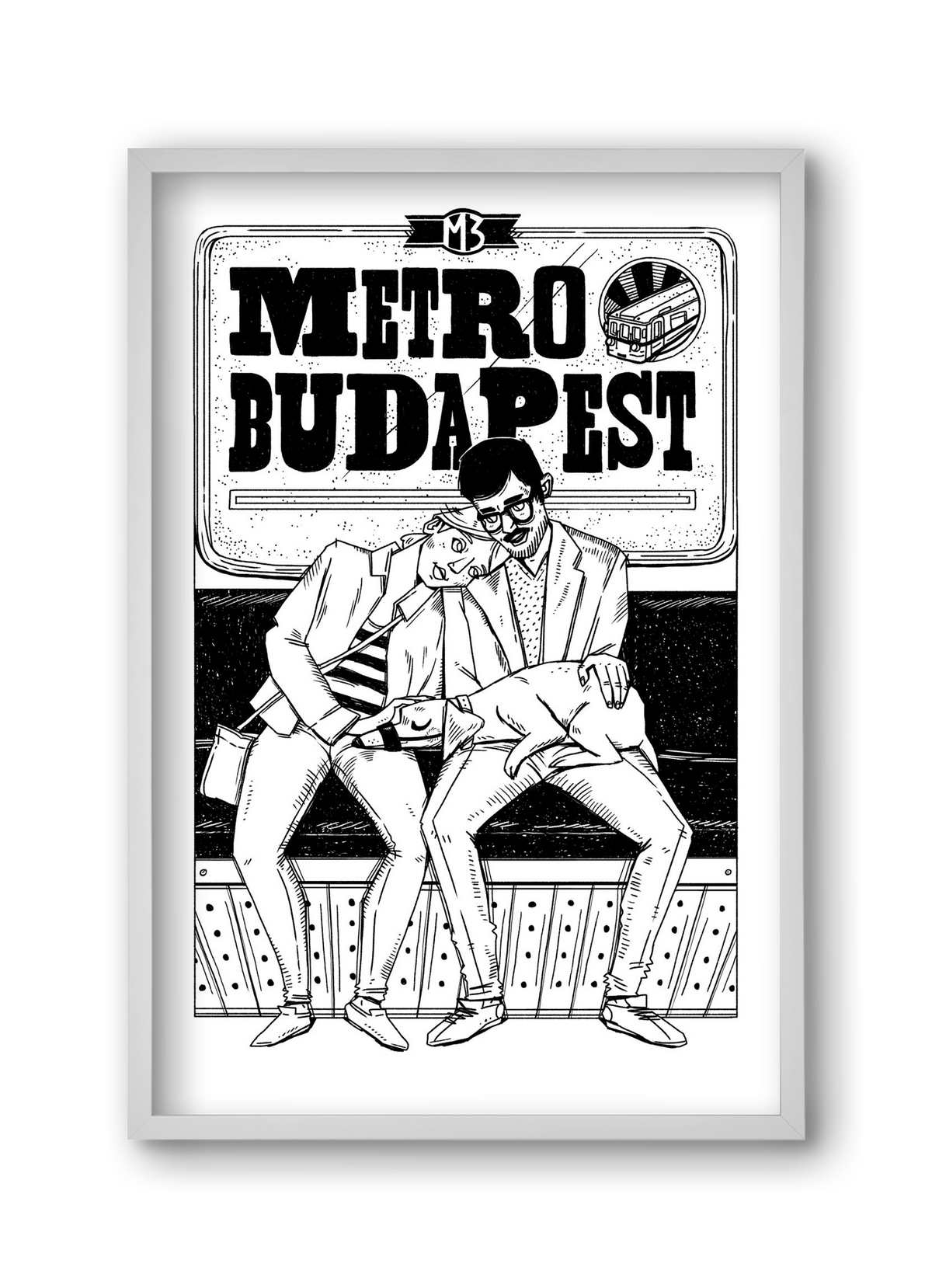 M3 metro kutyával, 30x45 cm (30x45 cm), Fehér keret