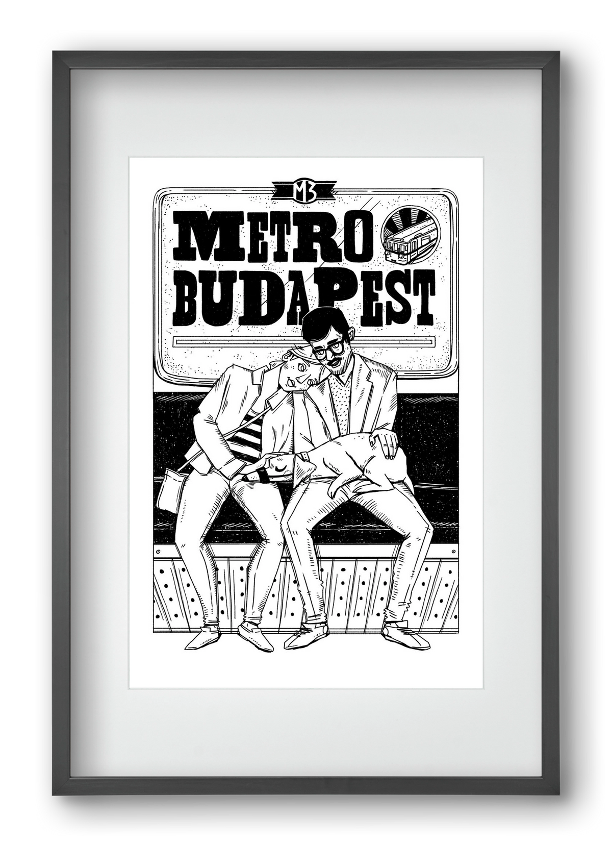 M3 metro kutyával, 40x60 cm (30x45 cm), Fekete keret, paszpartuval