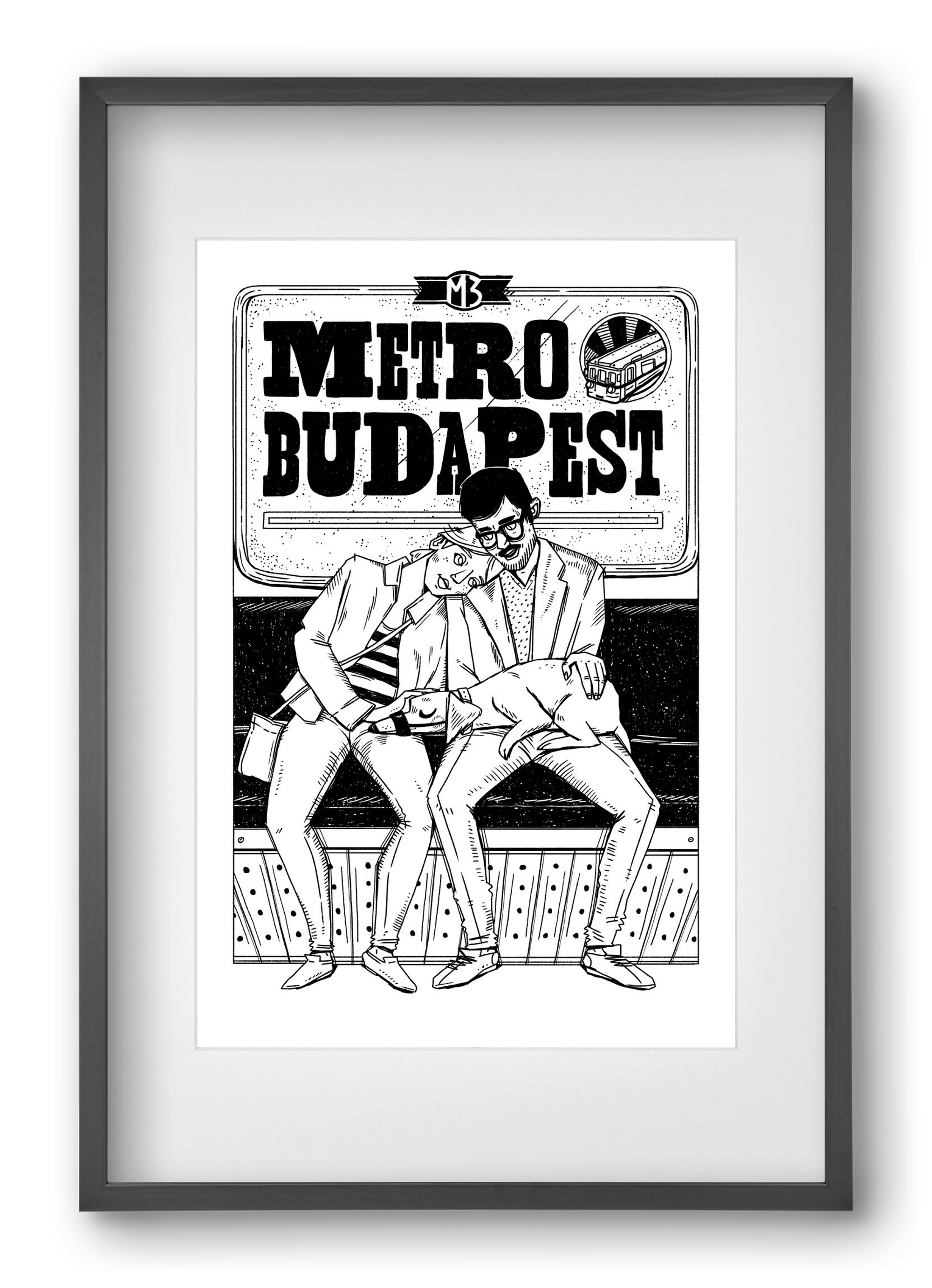 M3 metro kutyával, 40x60 cm (30x45 cm), Fekete keret, paszpartuval