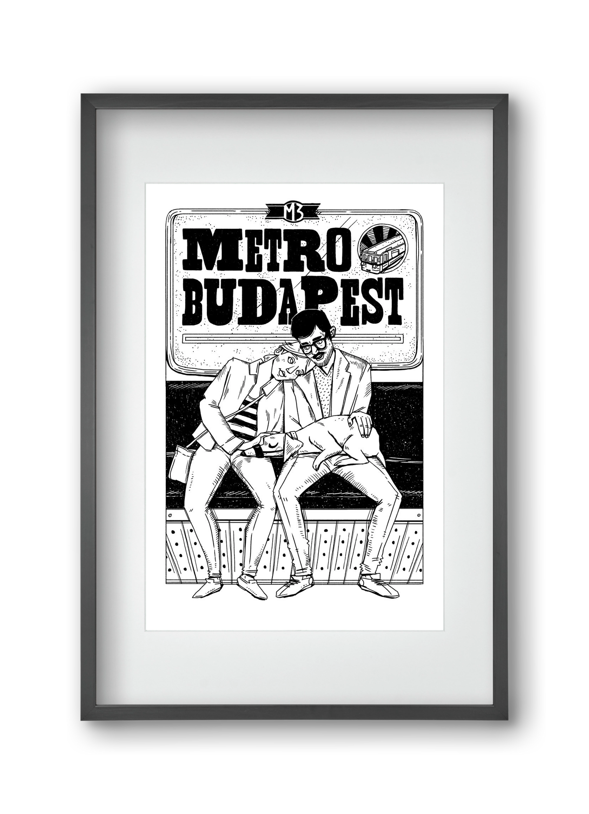 M3 metro kutyával, 30x45 cm (20x30 cm), Fekete keret, paszpartuval