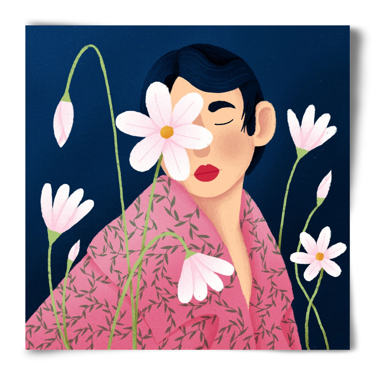 Női portré virágokkal, 50x50 cm, Keret nélkül