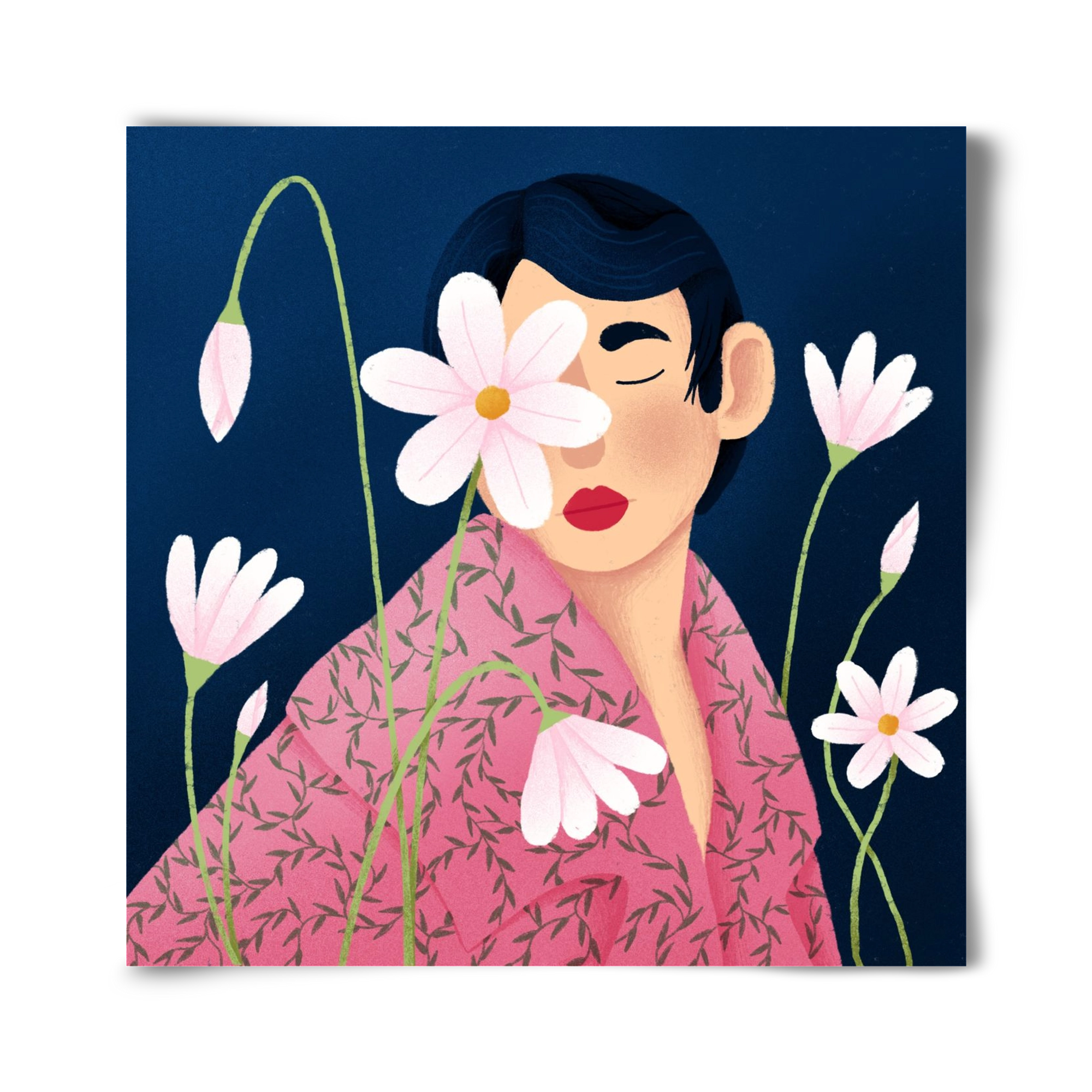 Női portré virágokkal, 40x40 cm, Keret nélkül