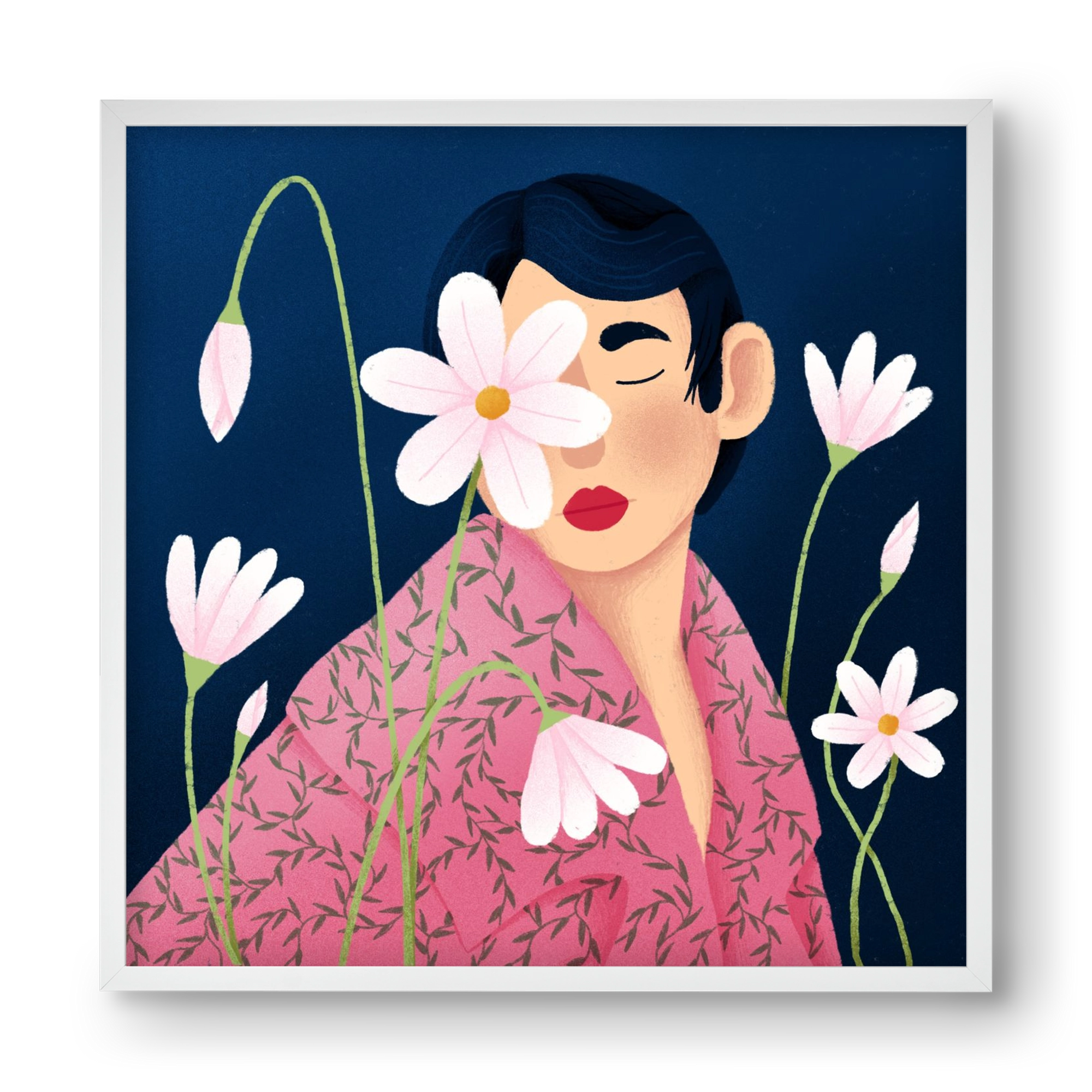 Női portré virágokkal, 40x40 cm (40x40 cm), Fehér keret