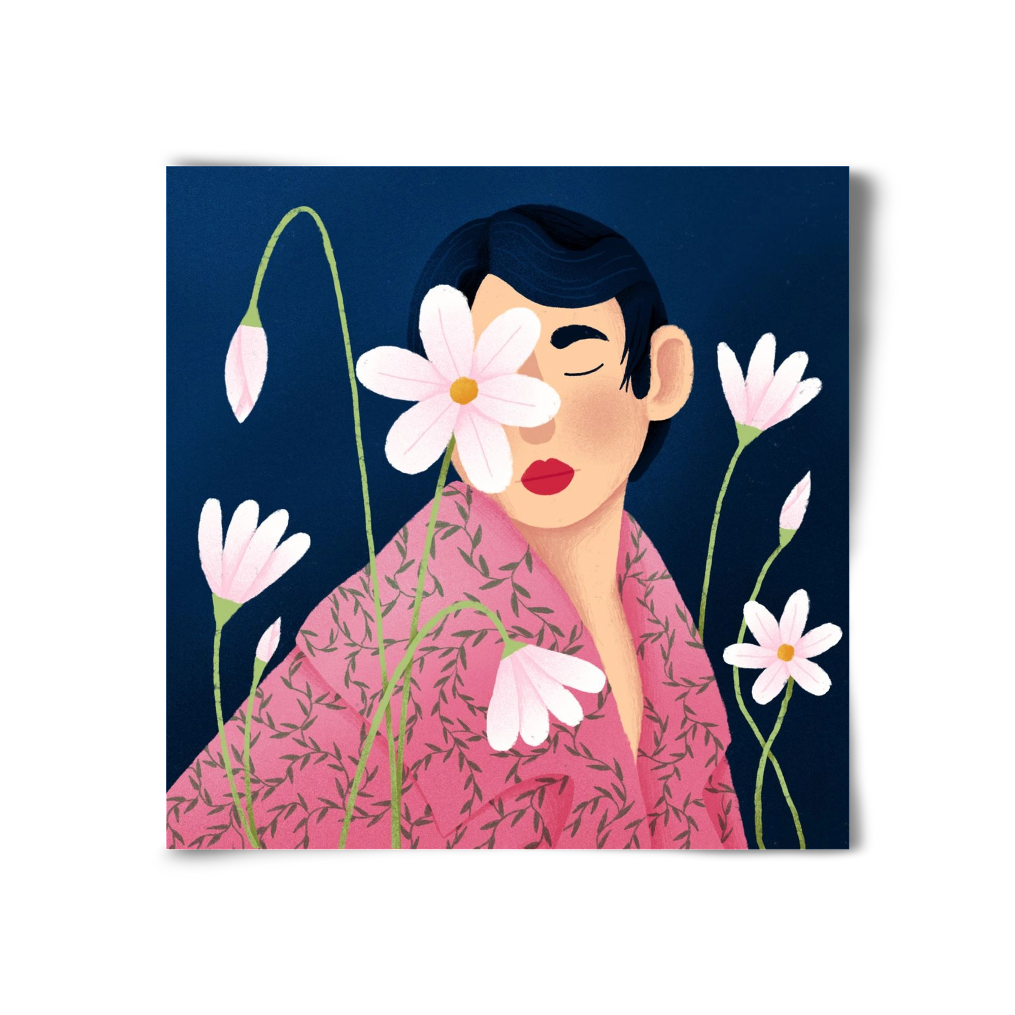 Női portré virágokkal, 30x30 cm, Keret nélkül