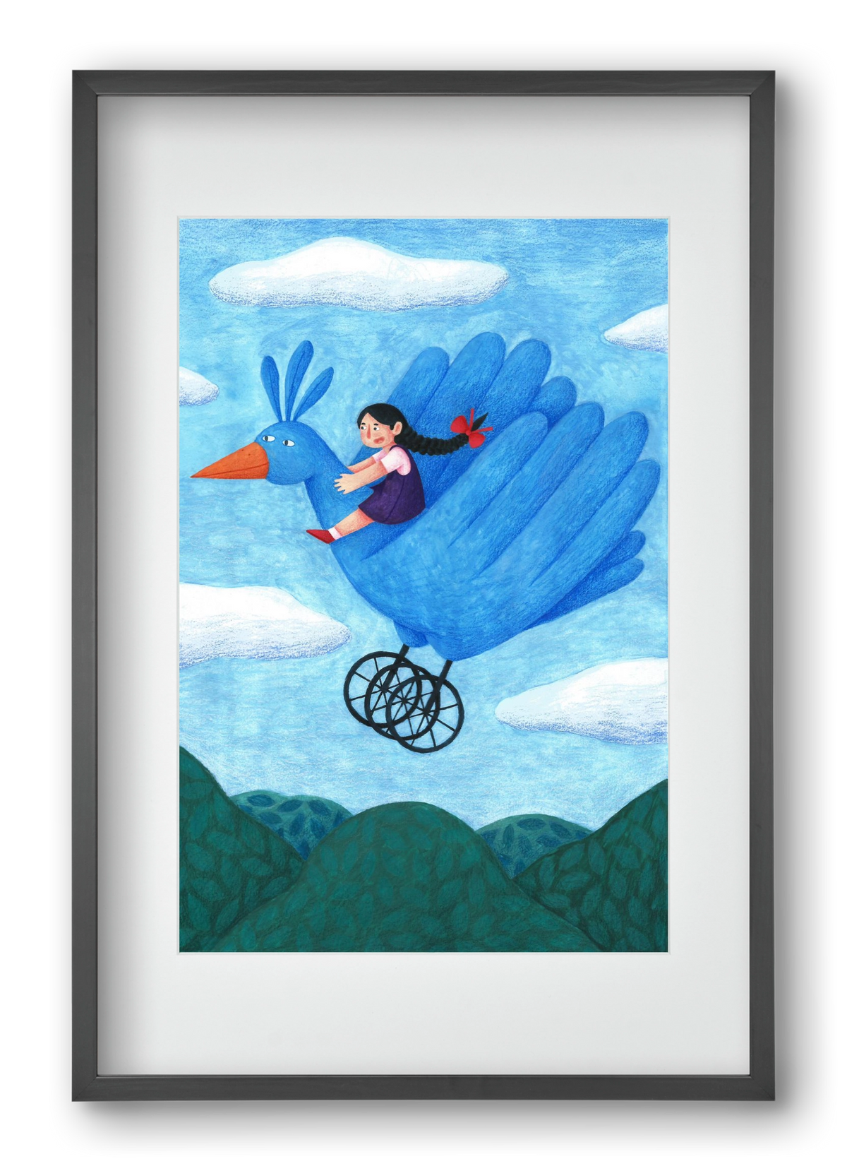 A kislány, aki mindenkit szeretett - Madár, 40x60 cm (30x45 cm), Fekete keret, paszpartuval