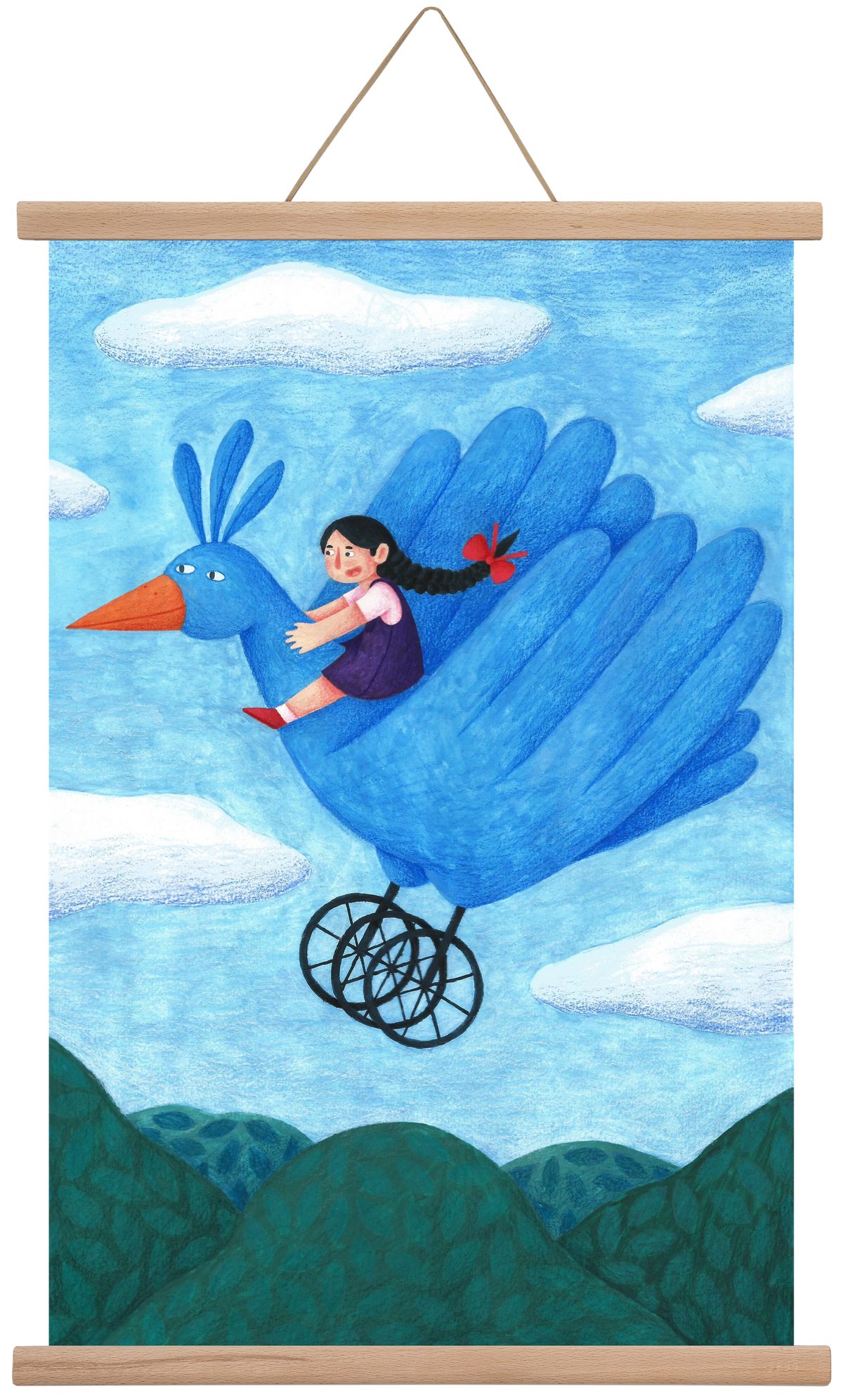 A kislány, aki mindenkit szeretett - Madár, 40x60 cm (40x60 cm), Tölgy akasztó