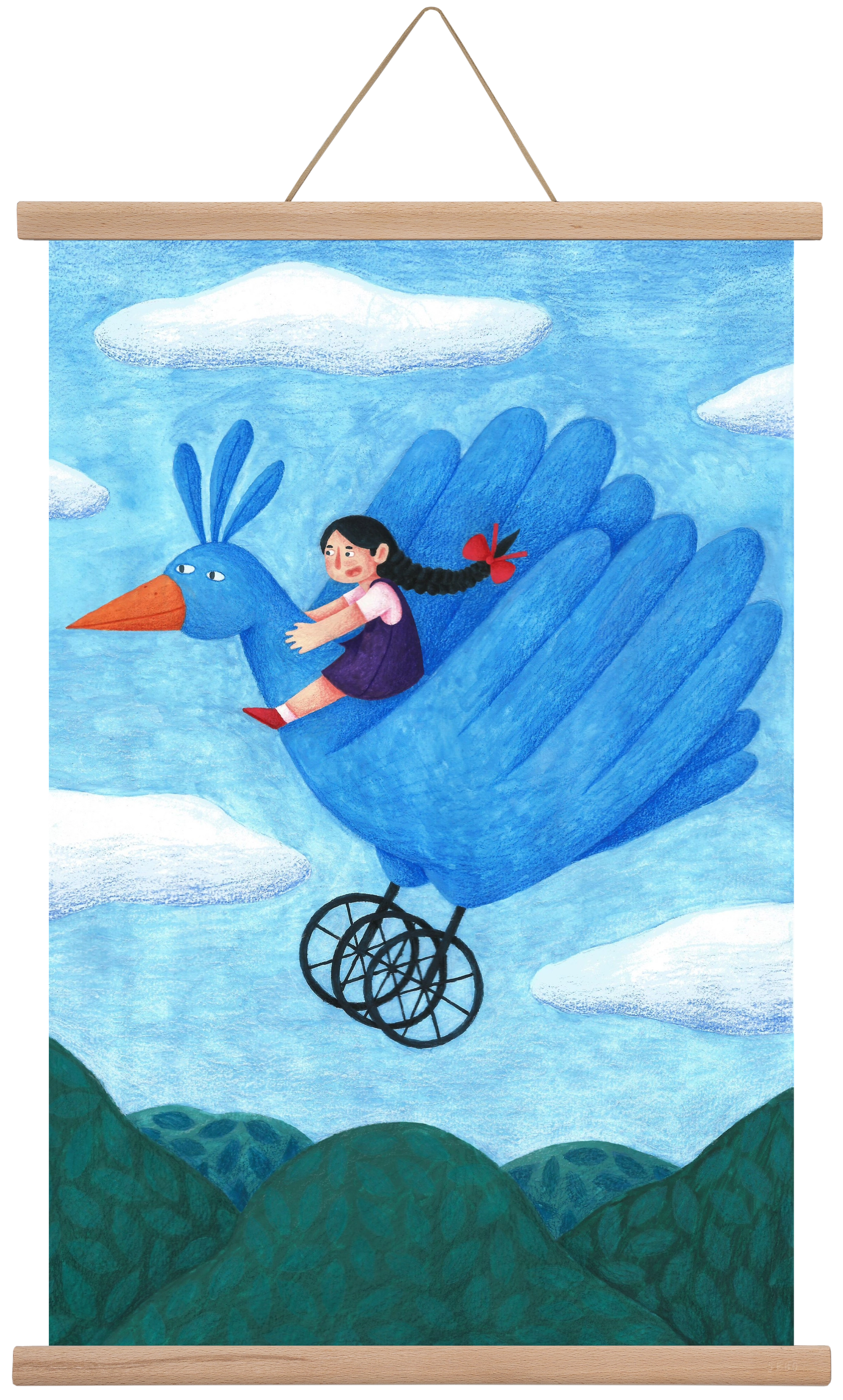 A kislány, aki mindenkit szeretett - Madár, 40x60 cm (40x60 cm), Tölgy akasztó