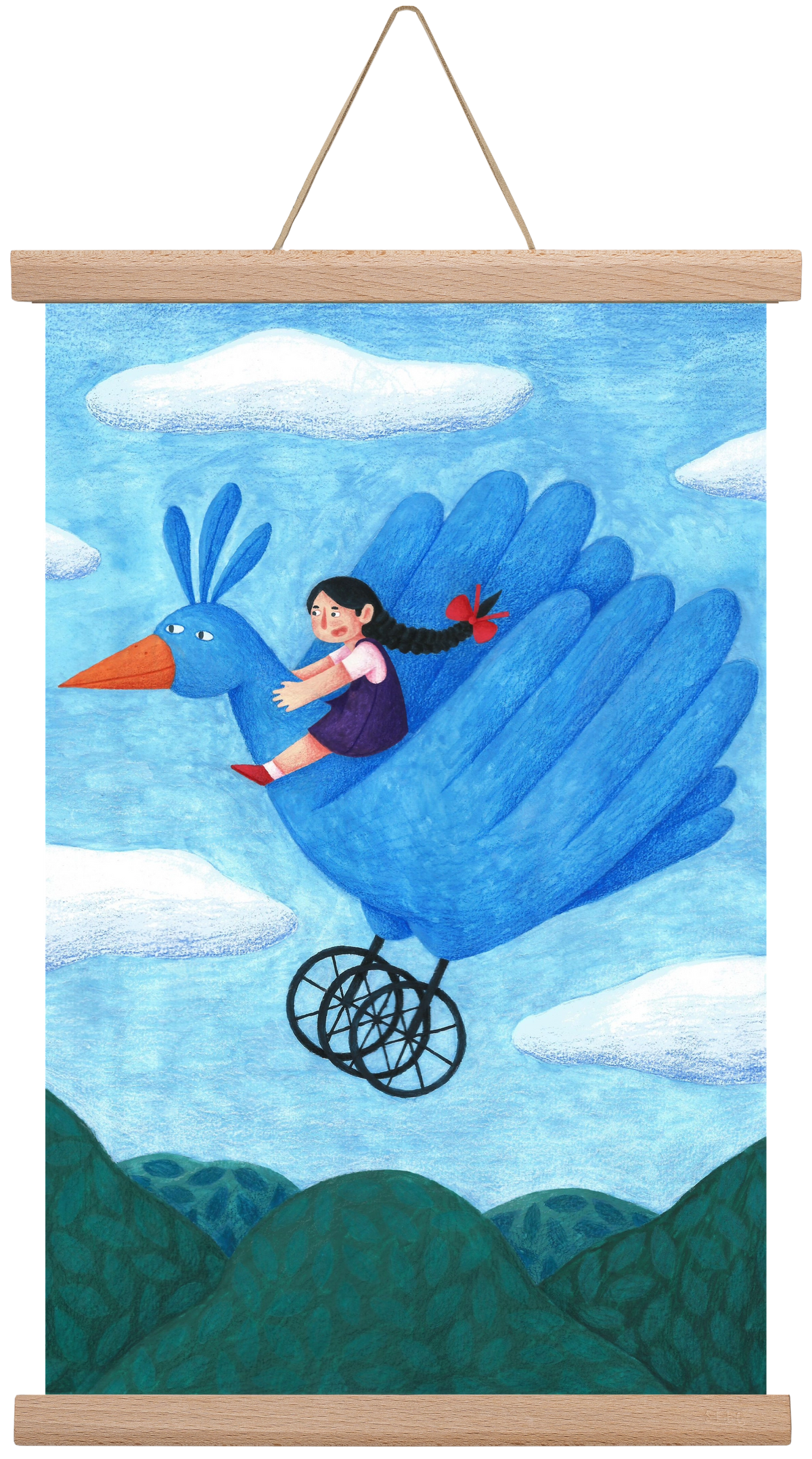 A kislány, aki mindenkit szeretett - Madár, 30x45 cm (30x45 cm), Tölgy akasztó