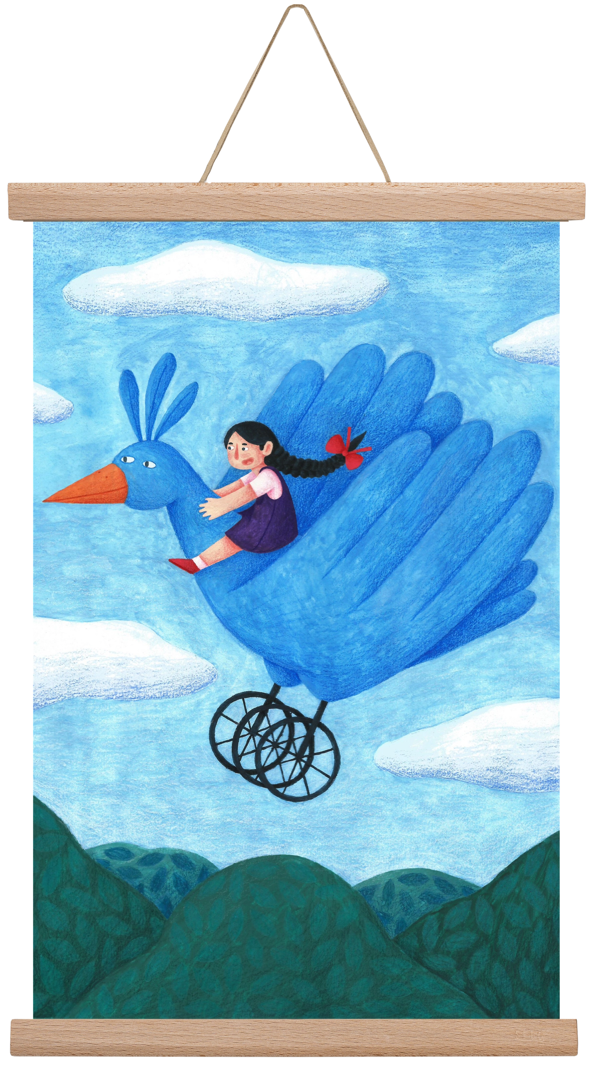 A kislány, aki mindenkit szeretett - Madár, 30x45 cm (30x45 cm), Tölgy akasztó