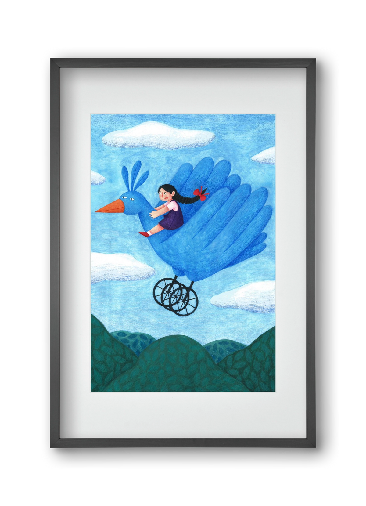 A kislány, aki mindenkit szeretett - Madár, 30x45 cm (20x30 cm), Fekete keret, paszpartuval