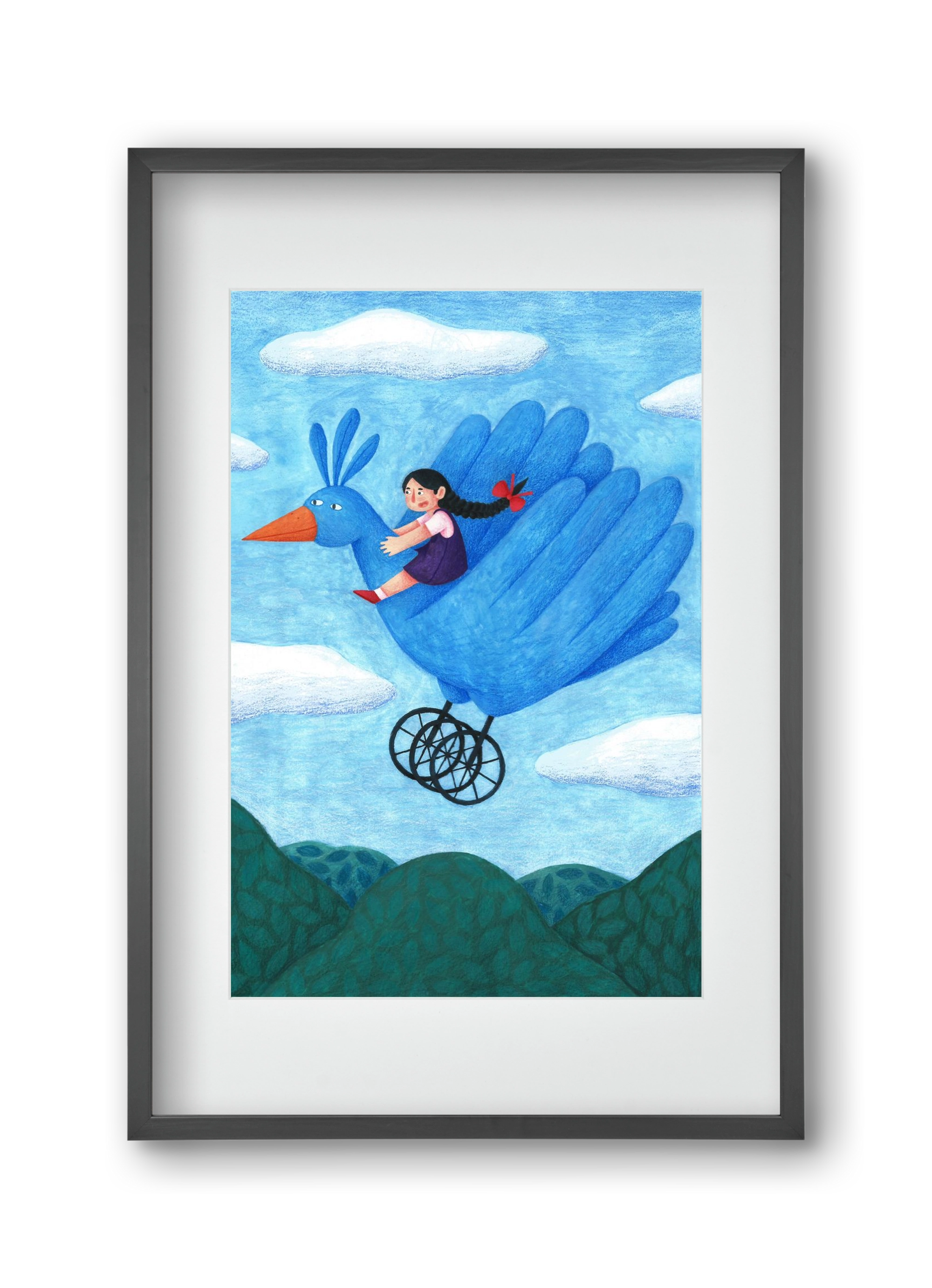 A kislány, aki mindenkit szeretett - Madár, 30x45 cm (20x30 cm), Fekete keret, paszpartuval