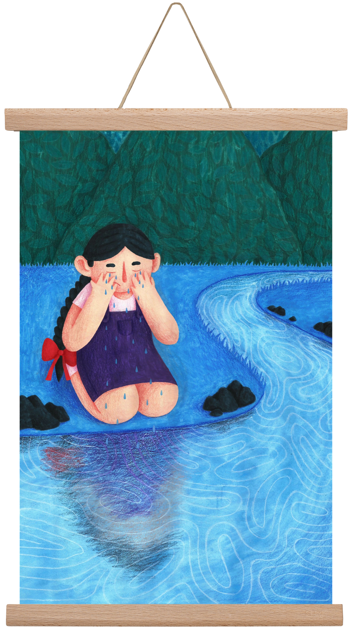 A kislány, aki mindenkit szeretett - Bánat, 30x45 cm (30x45 cm), Tölgy akasztó