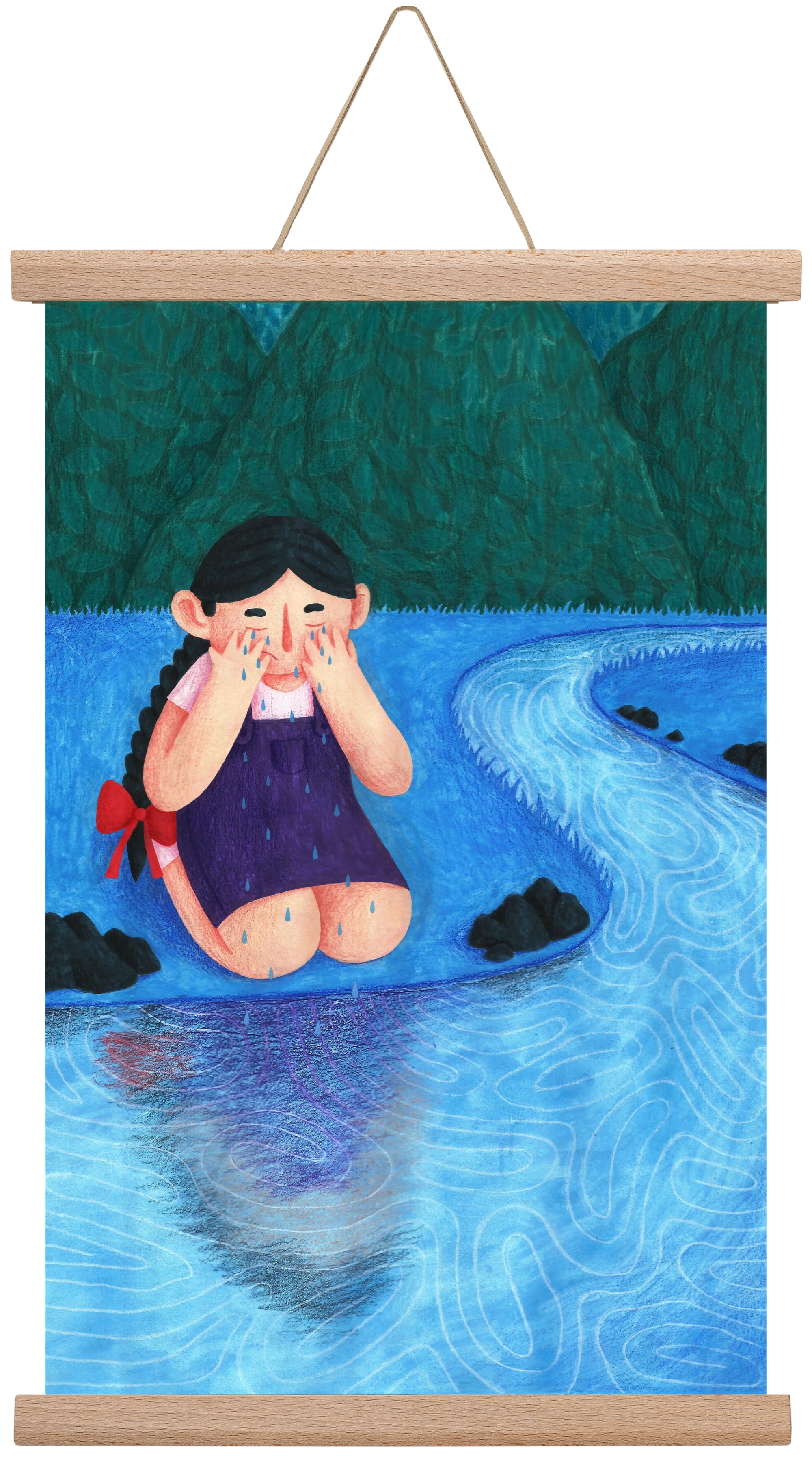 A kislány, aki mindenkit szeretett - Bánat, 30x45 cm (30x45 cm), Tölgy akasztó