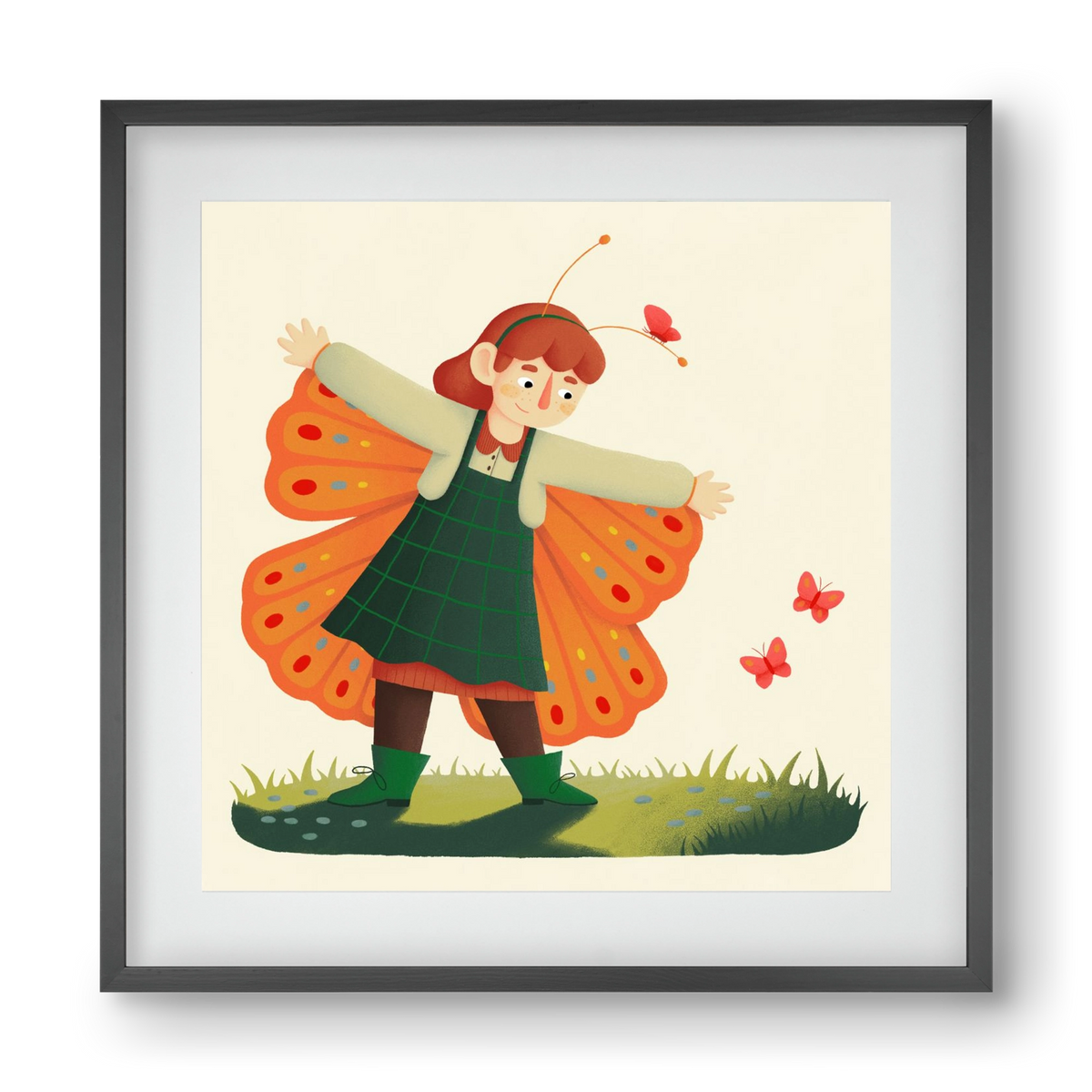 Pillangó, 40x40 cm (30x30 cm), Fekete keret, paszpartuval