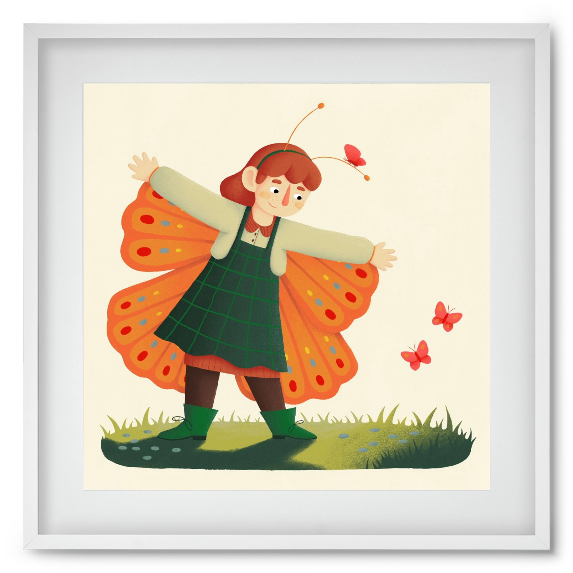 Pillangó, 50x50 cm (40x40 cm), Fehér keret, paszpartuval