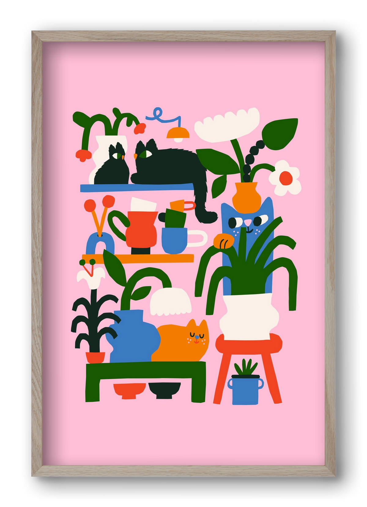 A Cat Lady's Home, 40x60 cm (40x60 cm), Tölgy keret