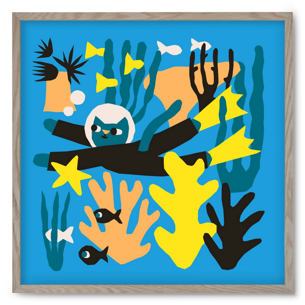 Diving Cat, 50x50 cm (50x50 cm), Tölgy keret