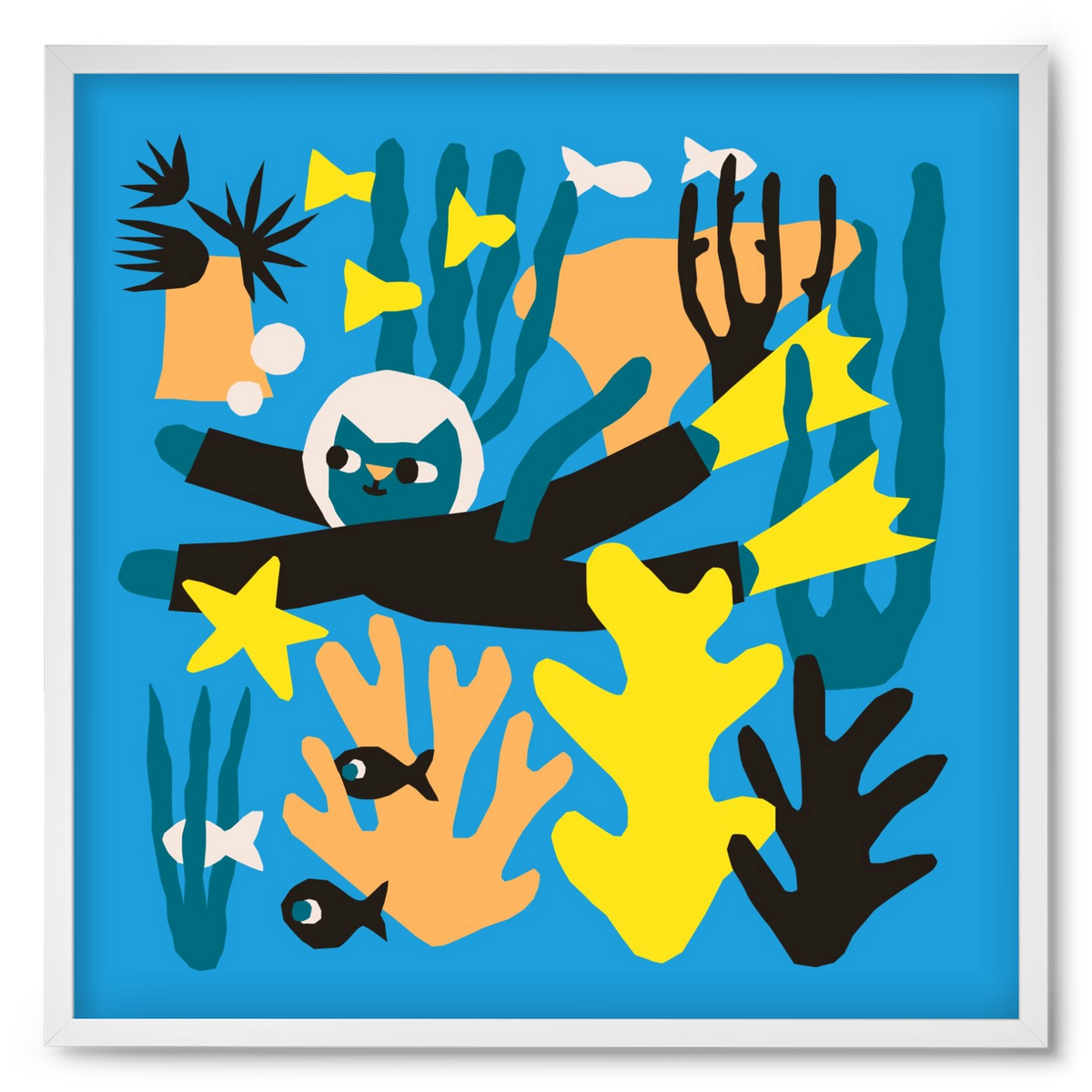 Diving Cat, 50x50 cm (50x50 cm), Fehér keret