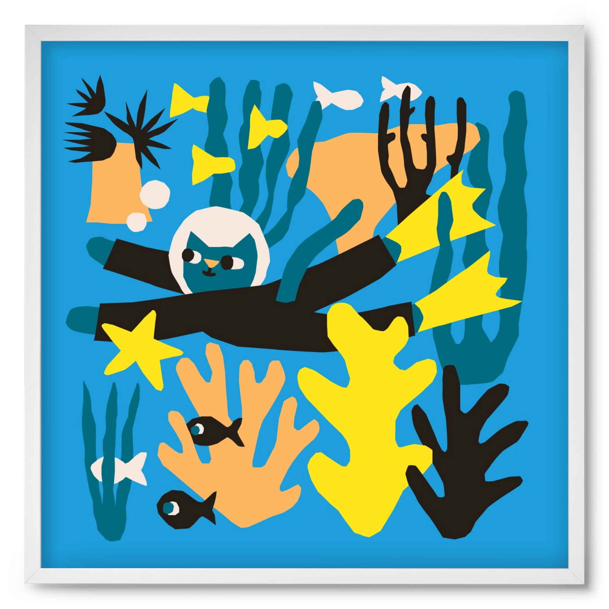 Diving Cat, 50x50 cm (50x50 cm), Fehér keret