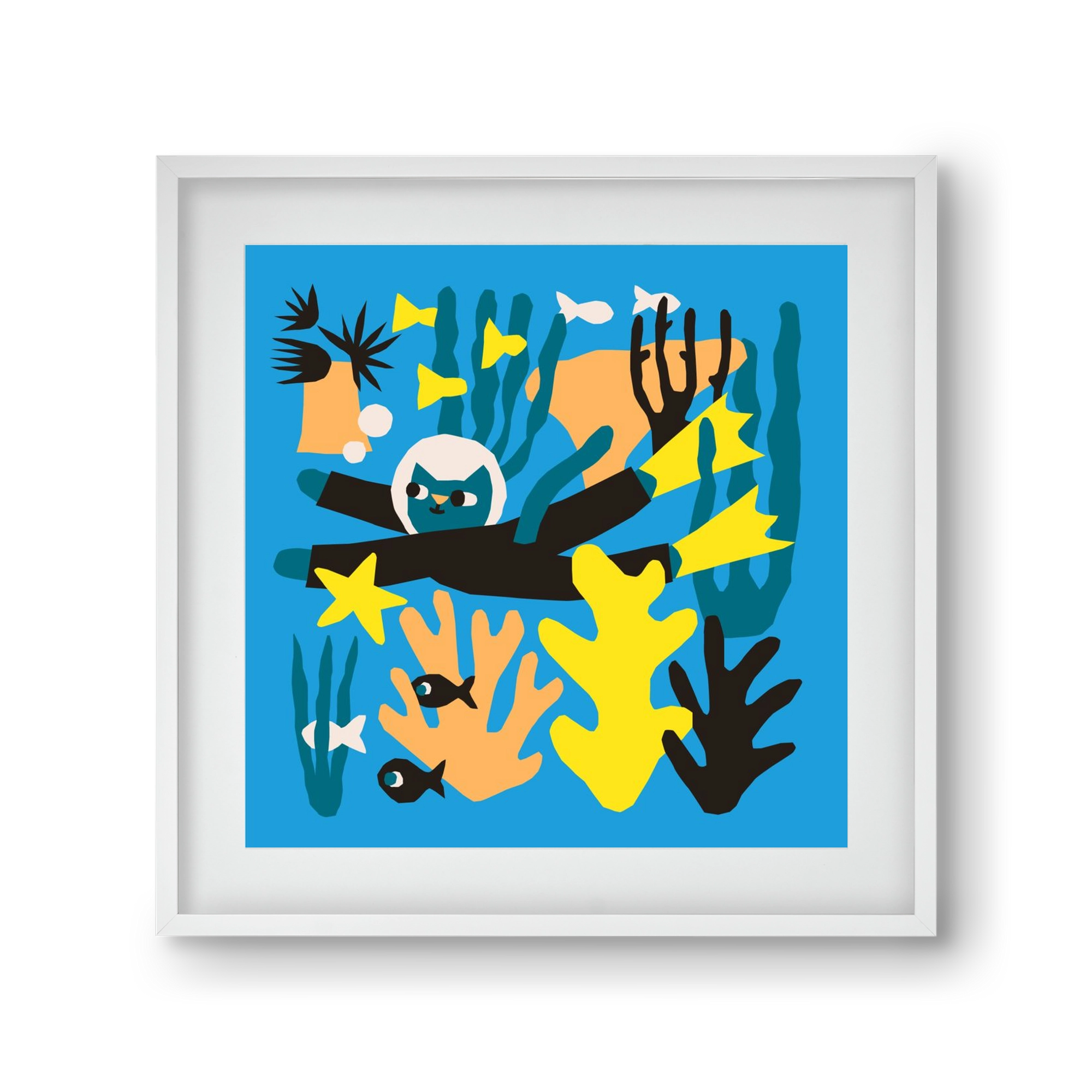 Diving Cat, 30x30 cm (20x20 cm), Fehér keret, paszpartuval