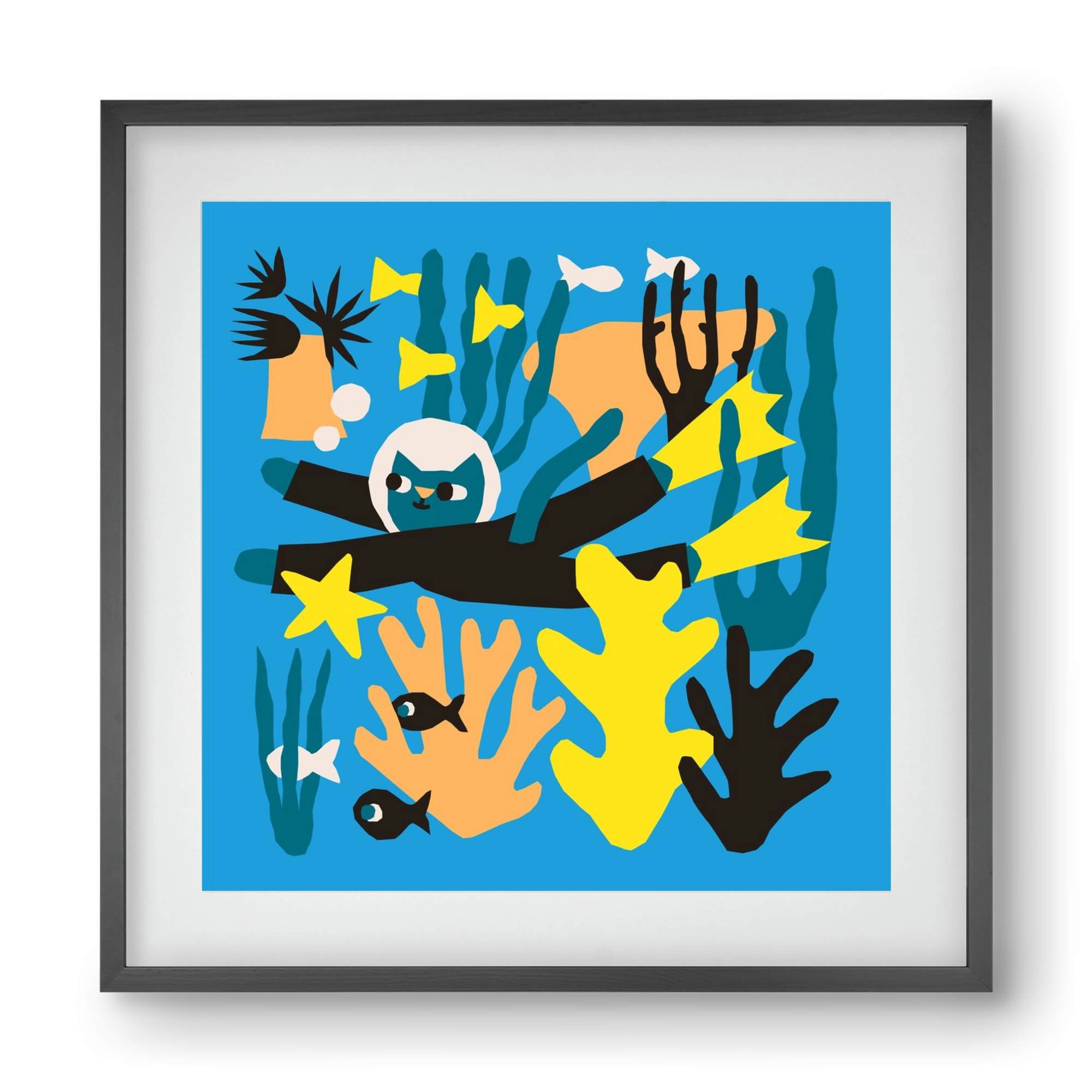 Diving Cat, 40x40 cm (30x30 cm), Fekete keret, paszpartuval